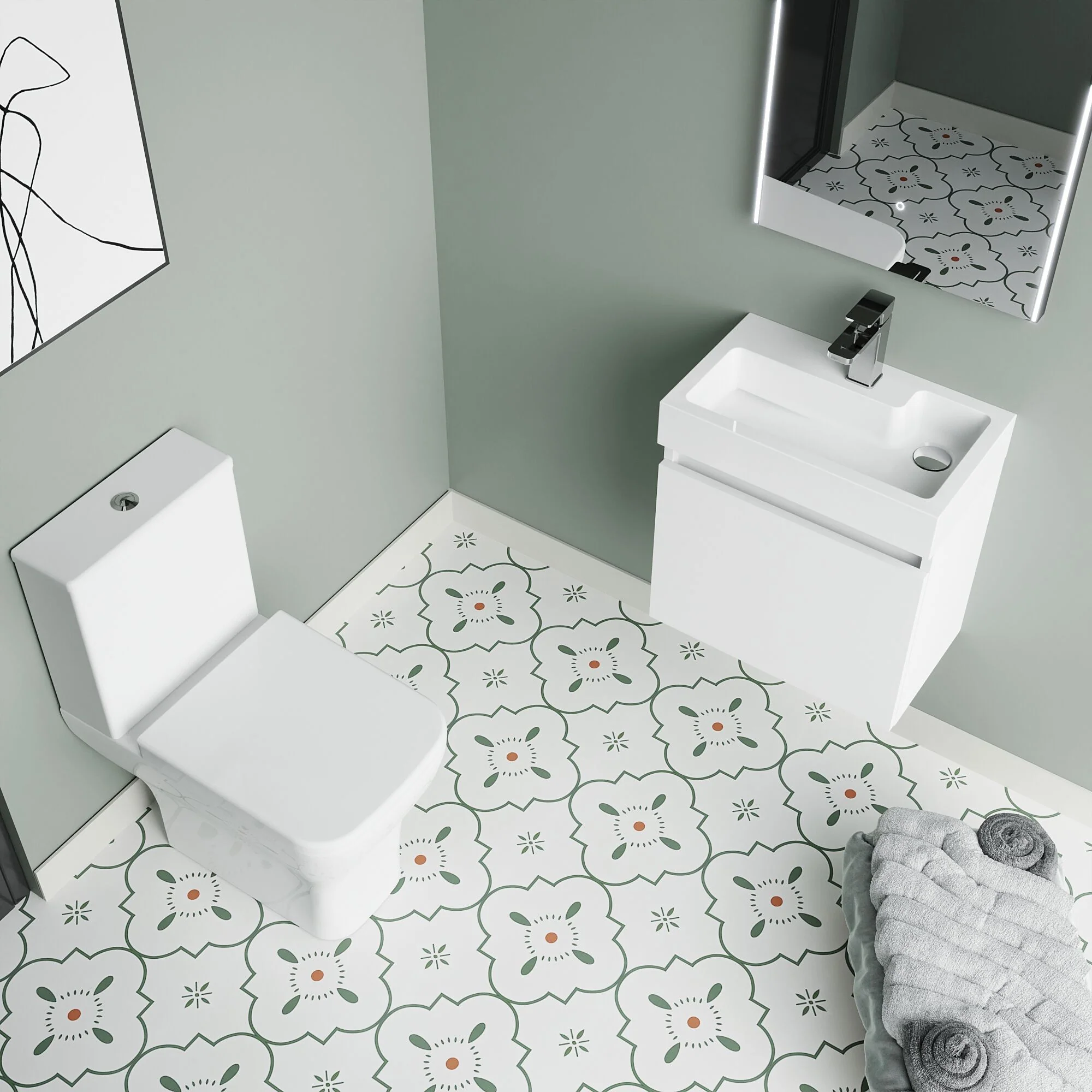 Cloakroom Suite - Slimline Vanity Unit, Tap and Toilet - Gloss White/Chrome - Image 3