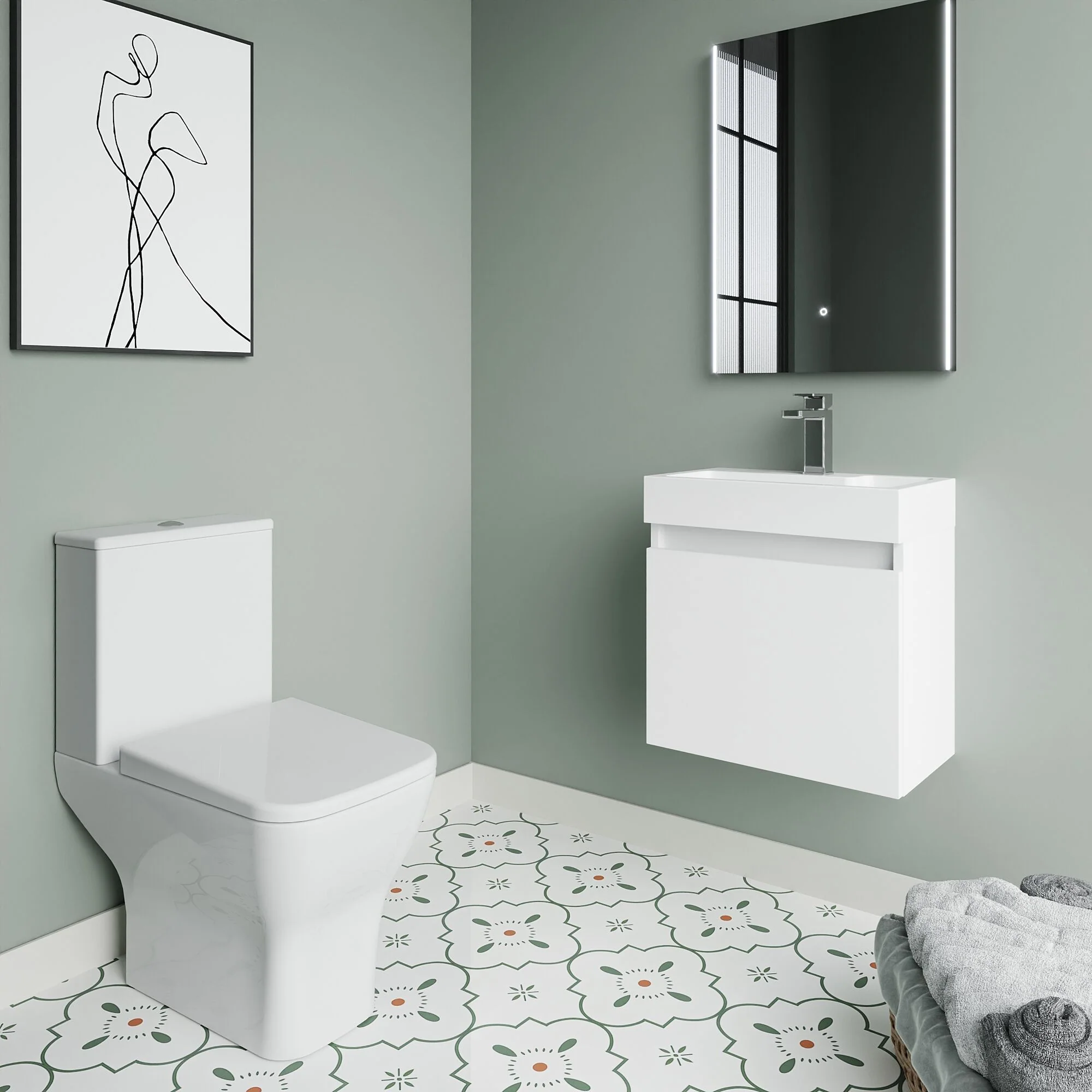 Cloakroom Suite - Slimline Vanity Unit, Tap and Toilet - Gloss White/Chrome - Image 4