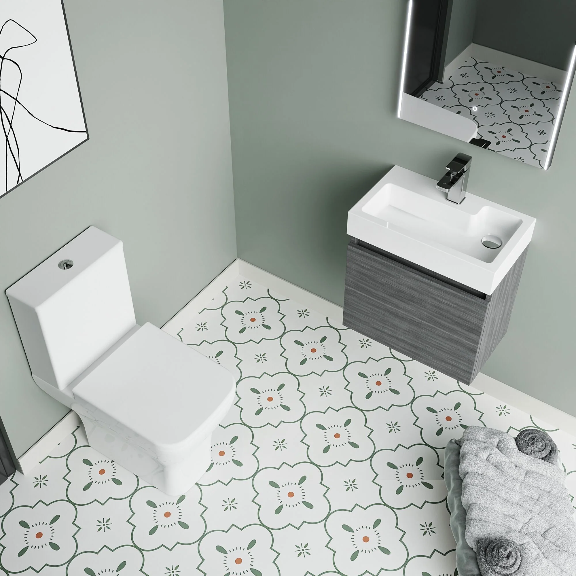 Cloakroom Suite - Vanity Unit, Tap and Toilet - Grey - Image 3