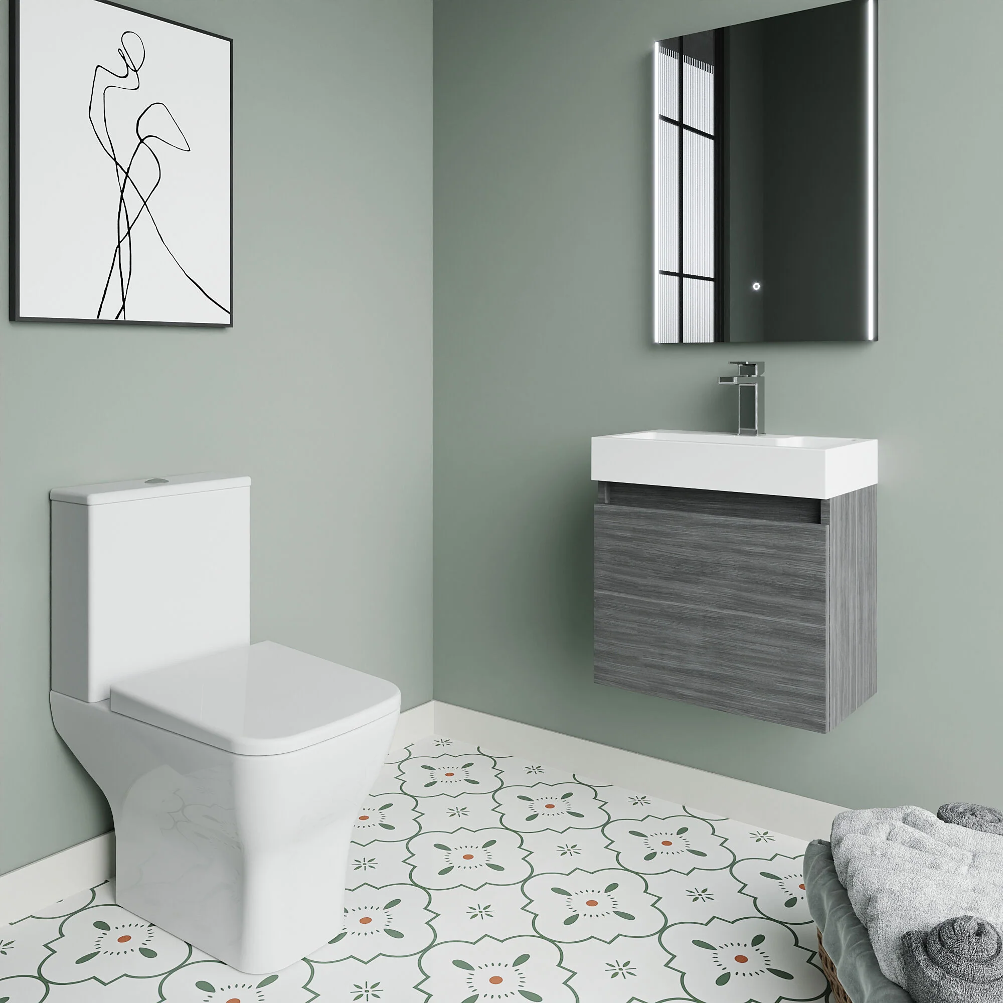 Cloakroom Suite - Vanity Unit, Tap and Toilet - Grey - Image 4