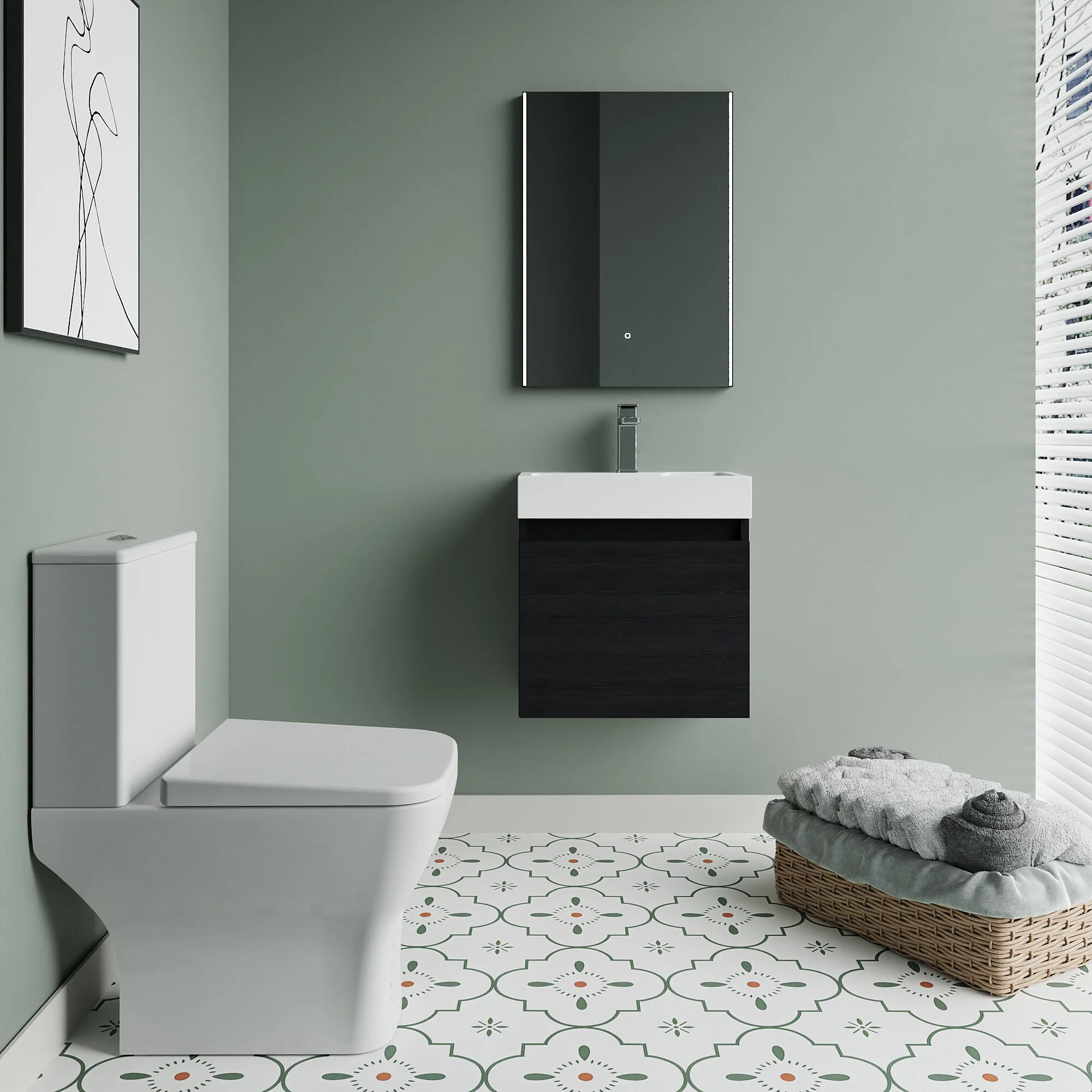 Cloakroom Suite - Slimline Vanity Unit, Tap and Toilet - Charcoal Black/Chrome - Image 2