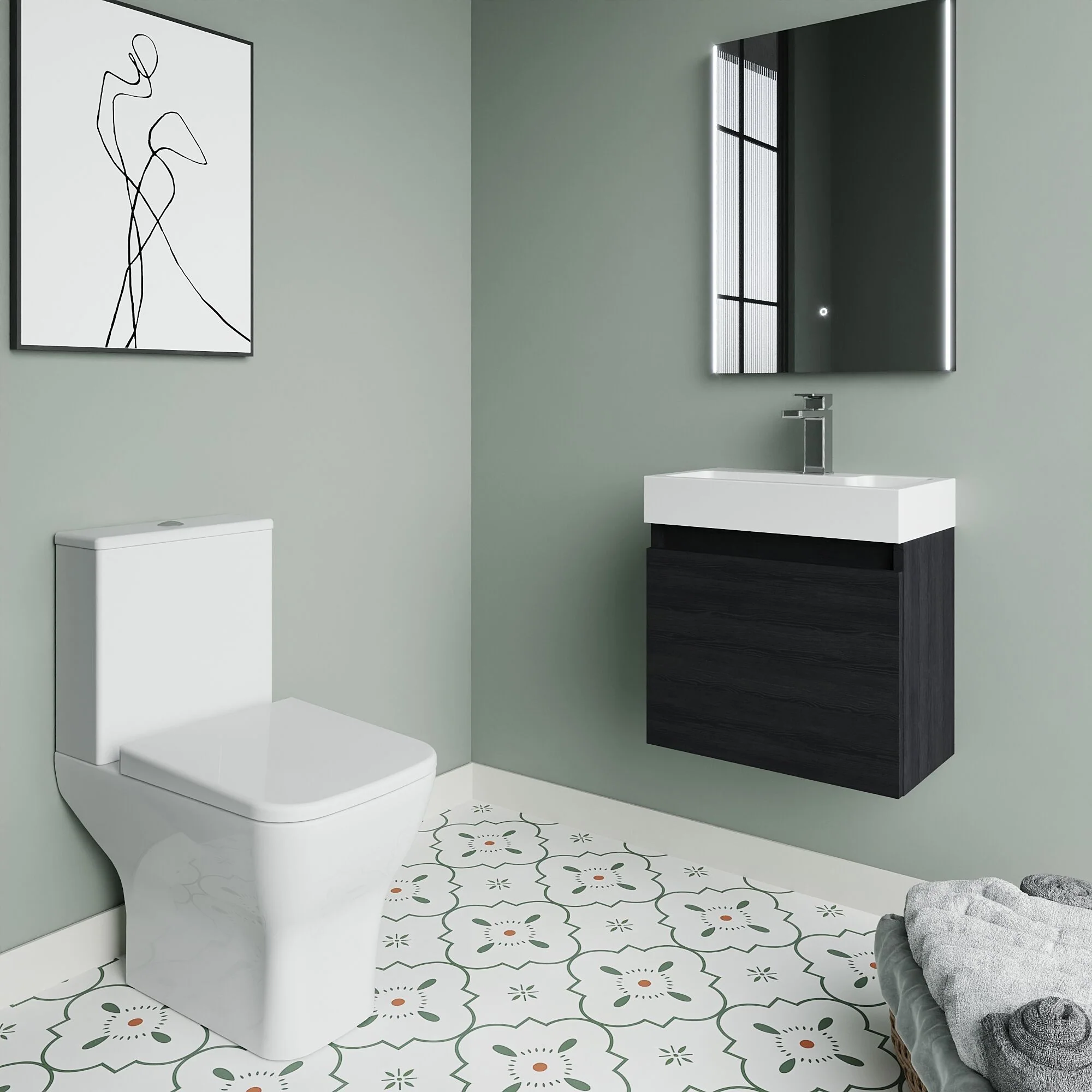 Cloakroom Suite - Slimline Vanity Unit, Tap and Toilet - Charcoal Black/Chrome - Image 4
