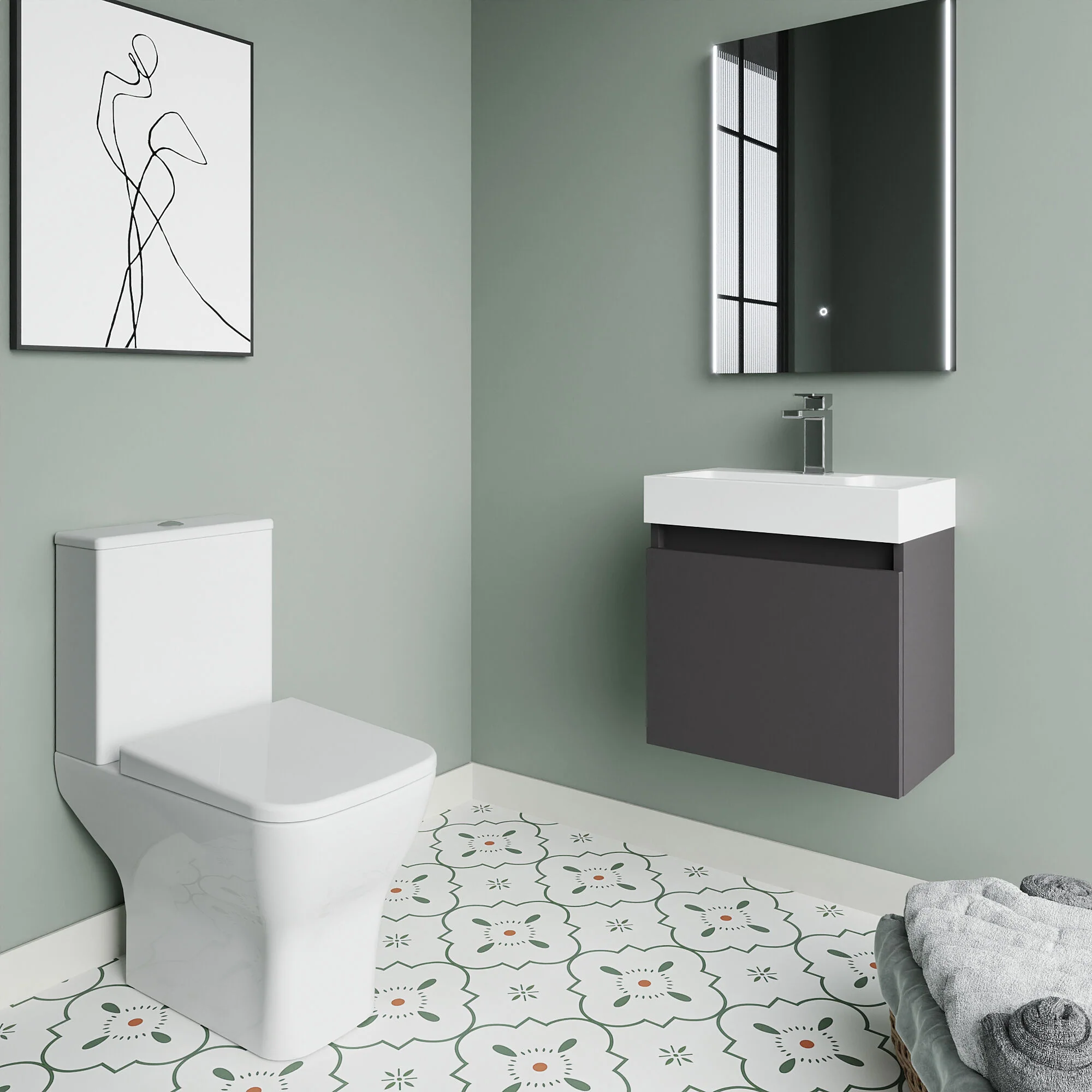 Cloakroom Suite - Slimline Vanity Unit, Tap and Toilet - Gloss Grey/Chrome - Image 4