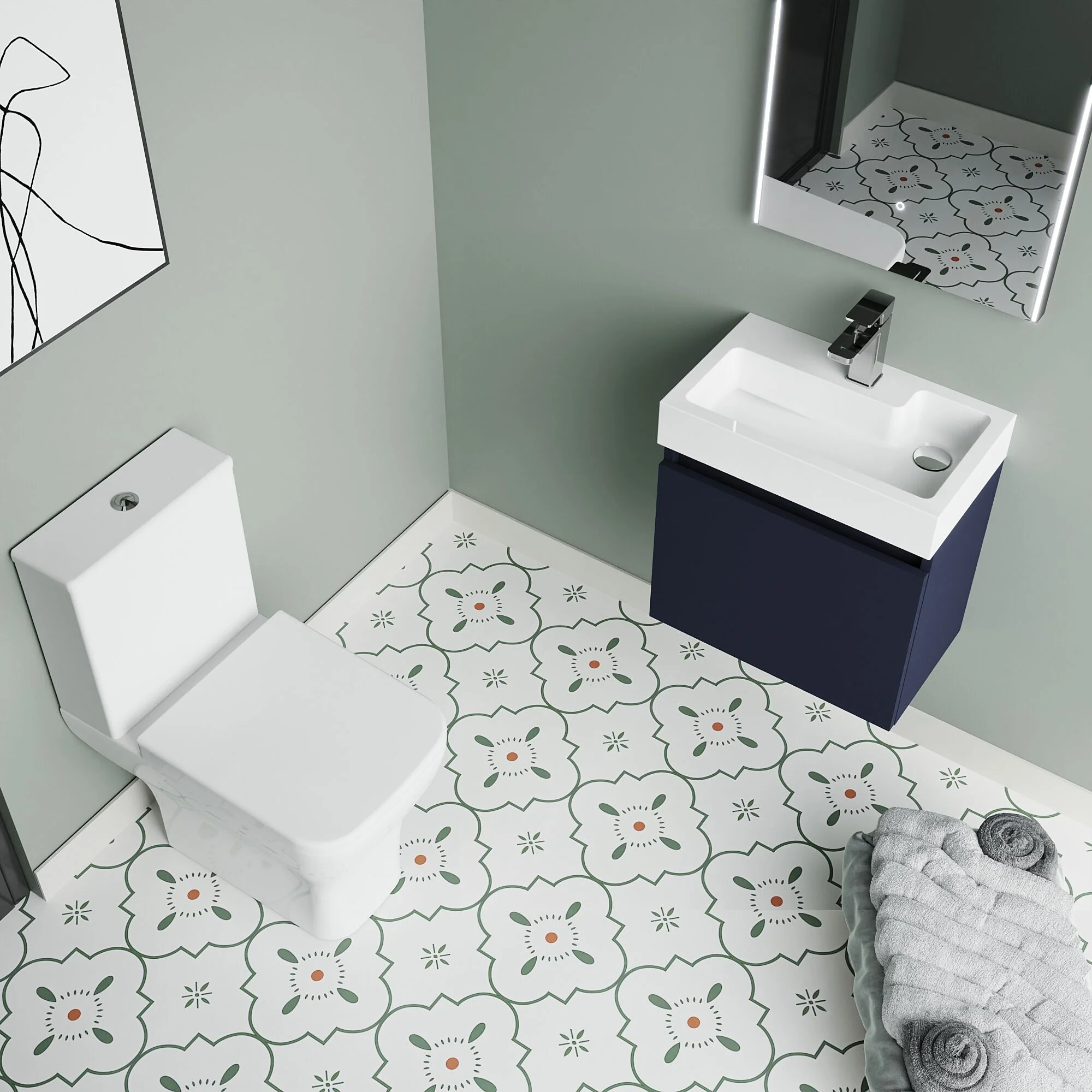 Cloakroom Suite - Slimline Vanity Unit, Tap and Toilet - Electric Blue/Chrome - Image 3