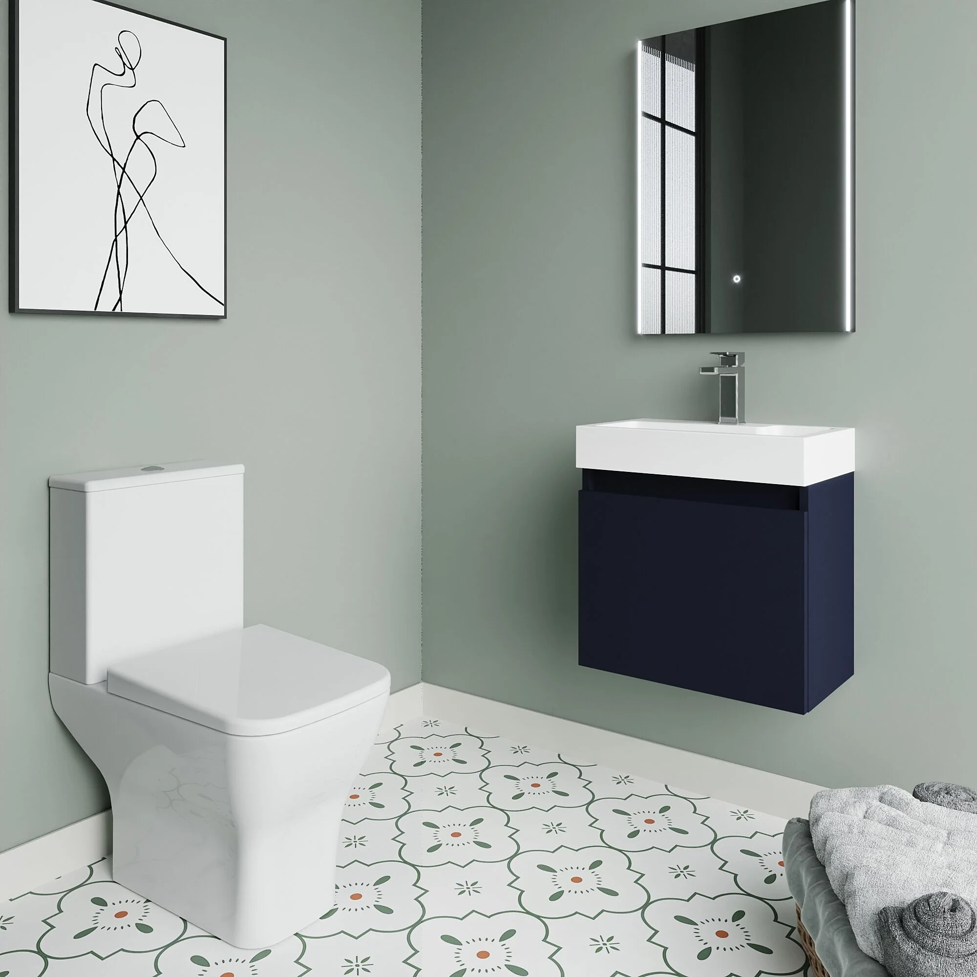 Cloakroom Suite - Slimline Vanity Unit, Tap and Toilet - Electric Blue/Chrome - Image 4