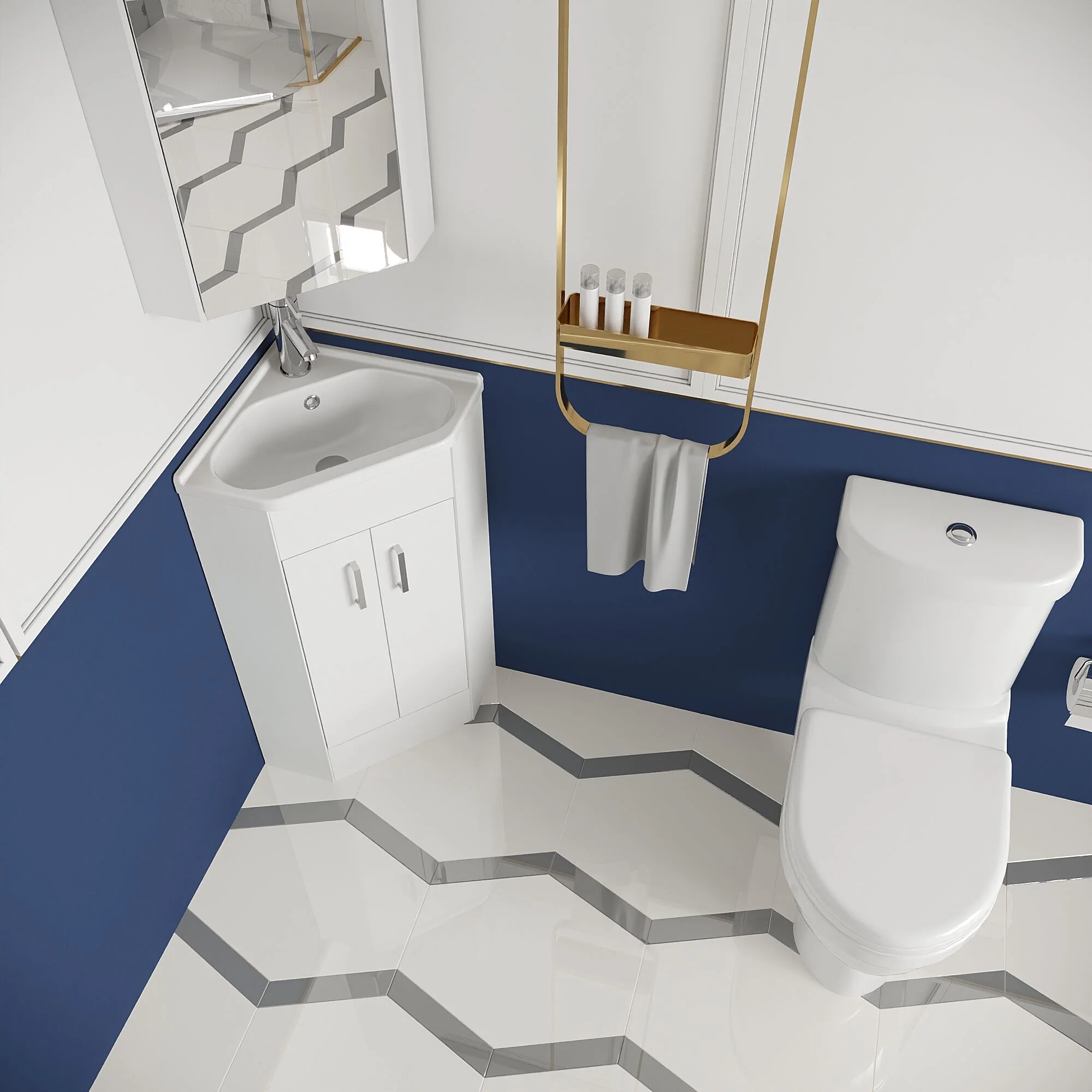 Bathroom Floor Standing Corner Vanity Unit and Toilet Set - White - Image 3