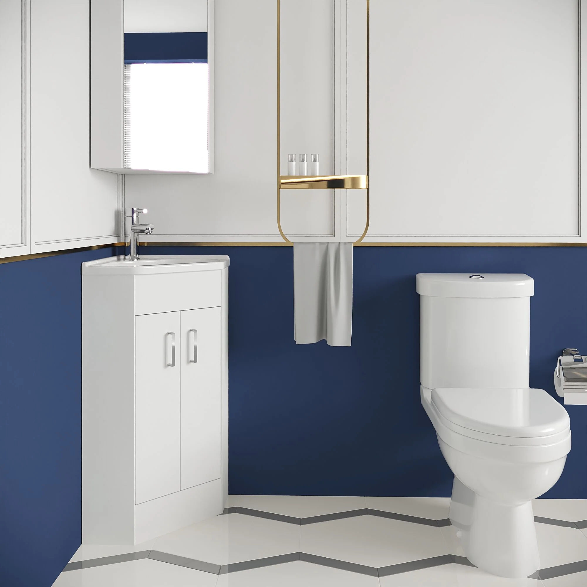 Bathroom Floor Standing Corner Vanity Unit and Toilet Set - White - Image 4