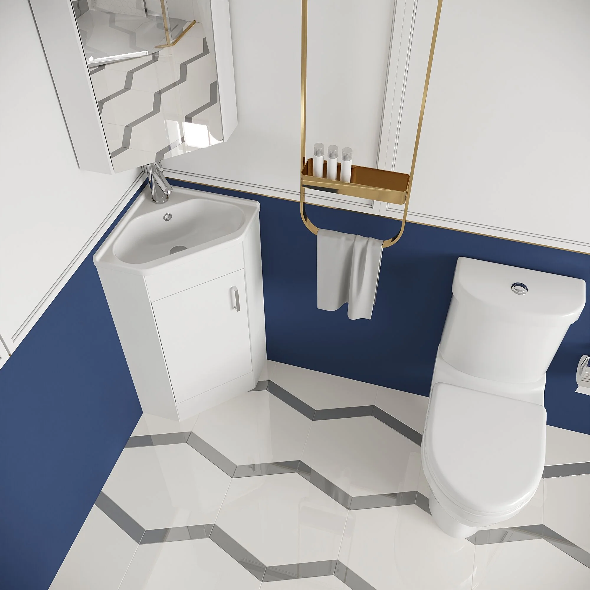 Bathroom Corner Vanity Unit and Toilet Set - White - Image 3