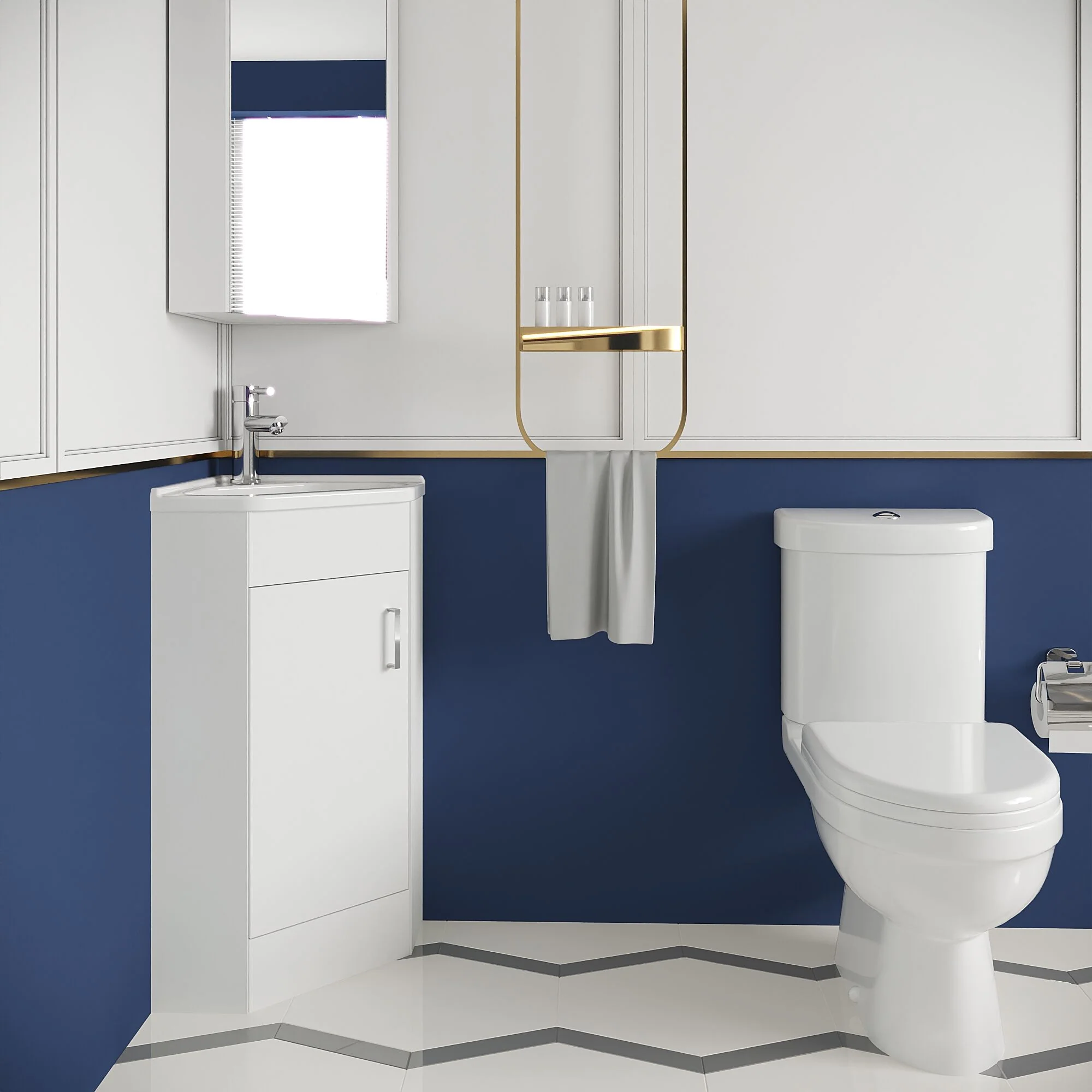 Bathroom Corner Vanity Unit and Toilet Set - White - Image 4