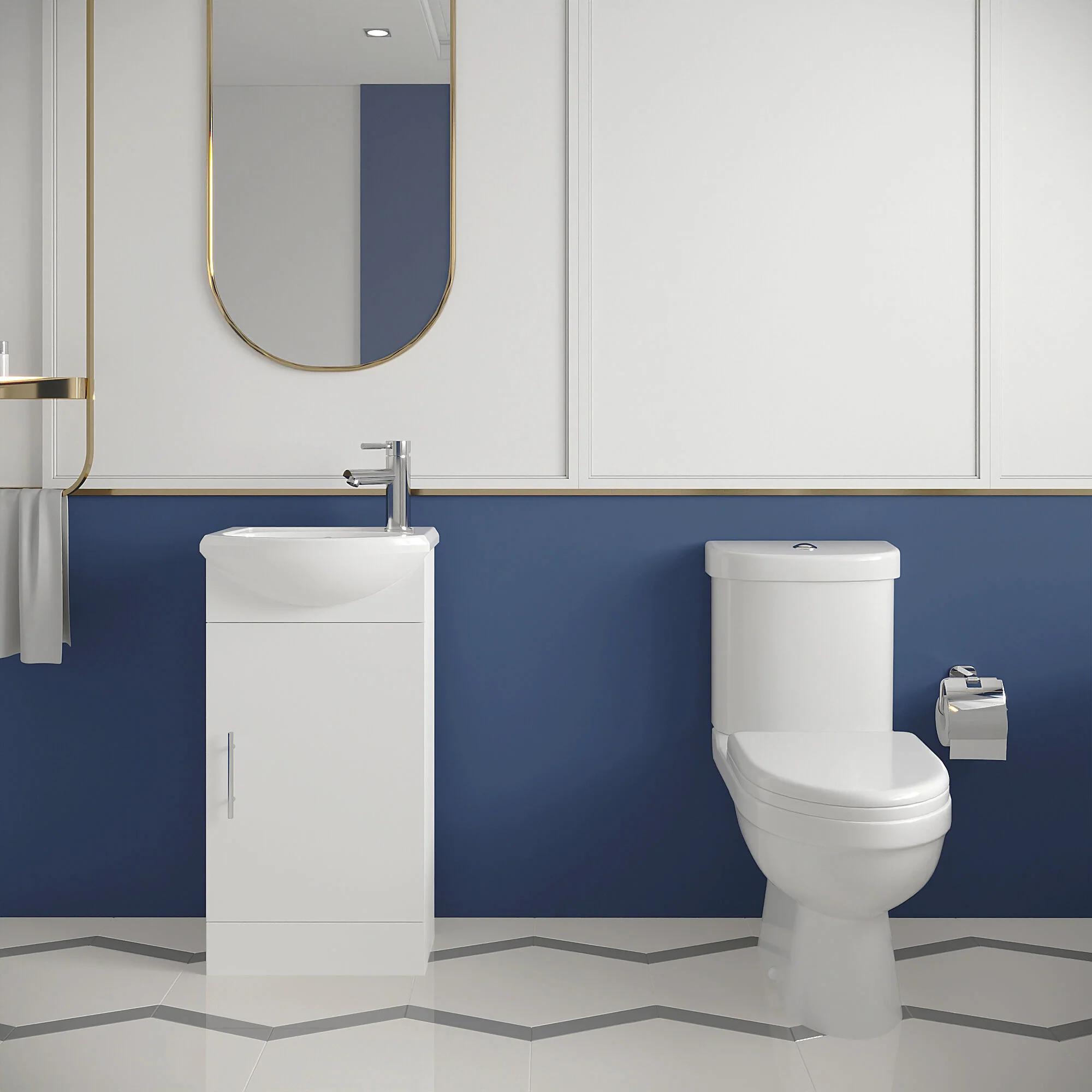 Cloakroom Suite - Vanity Unit, Toilet and Toilet Seat - Gloss White - Image 2