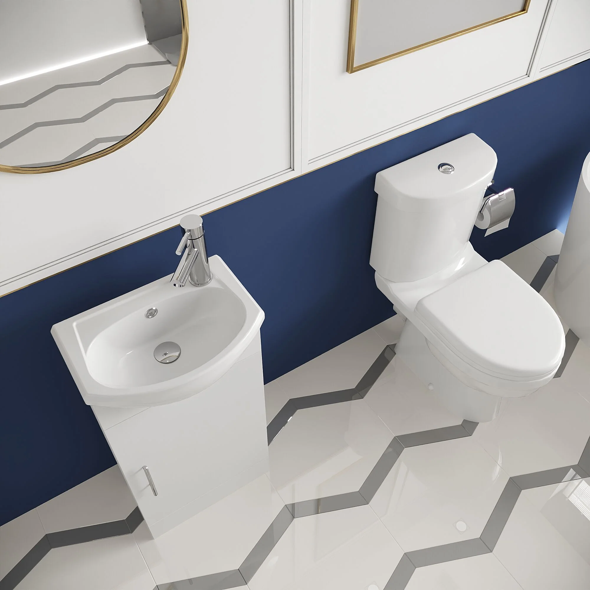 Cloakroom Suite - Vanity Unit, Toilet and Toilet Seat - Gloss White - Image 3