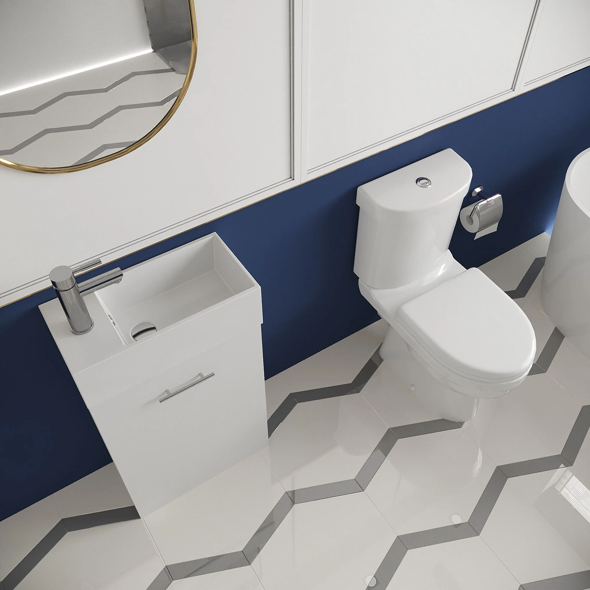 Cloakroom Suite - Floor Standing Vanity and Toilet Set - Gloss White - Image 3