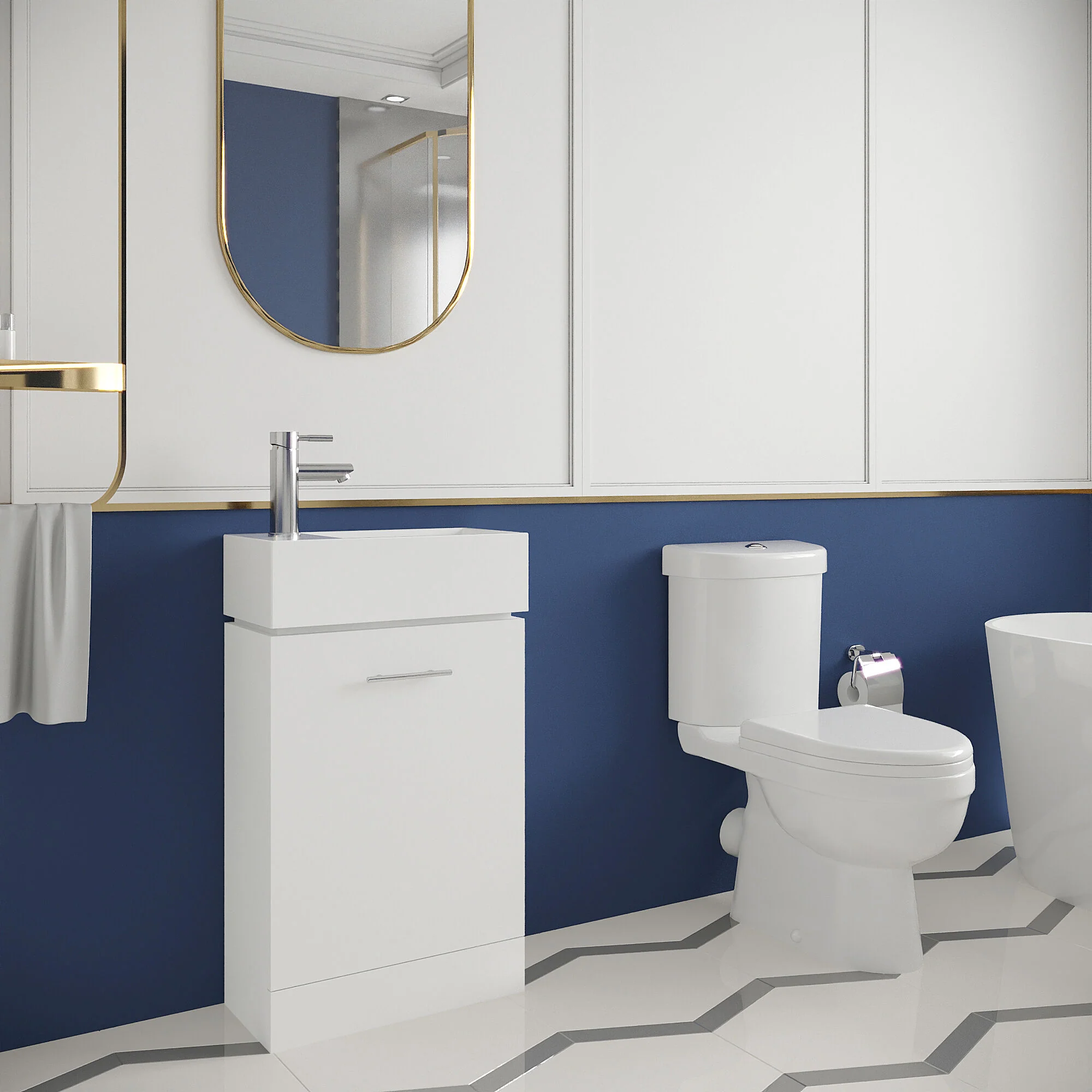 Cloakroom Suite - Floor Standing Vanity and Toilet Set - Gloss White - Image 4