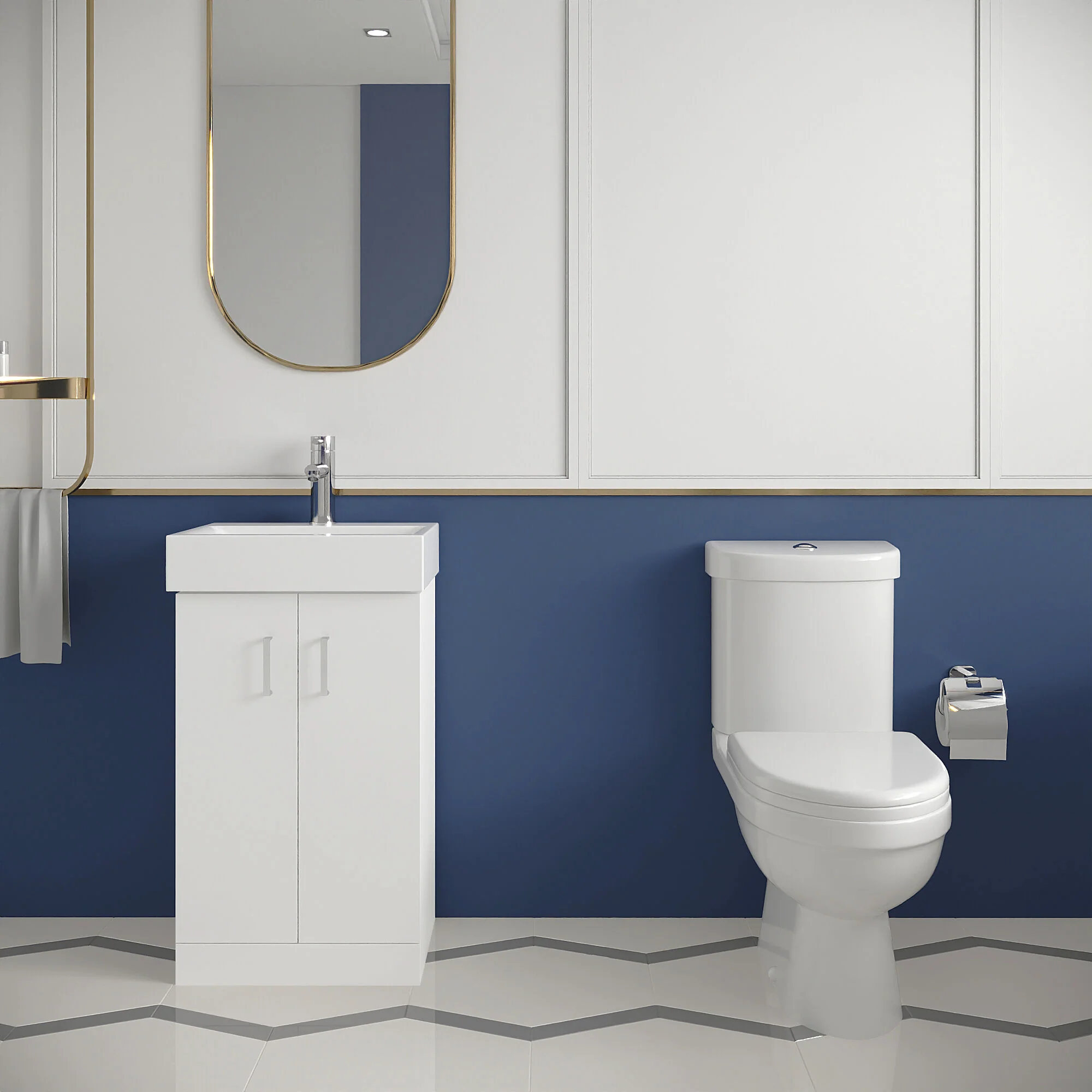 Cloakroom Suite - Floor Standing Vanity Basin Unit, Toilet and Seat - Gloss White - Image 2