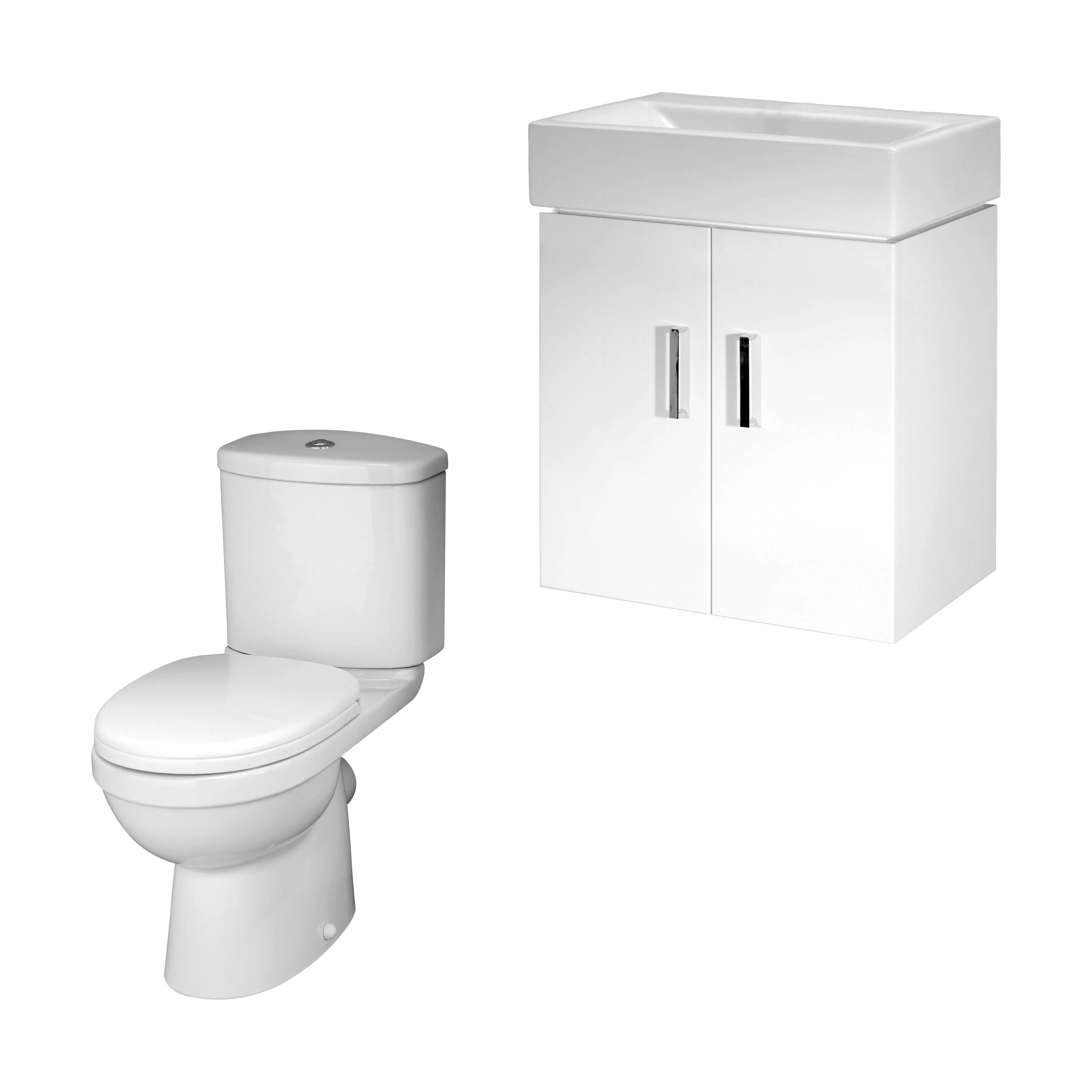 Orbit Cloakroom Bundle - Wall Hung Vanity Basin Unit, Toilet Pan, Cistern & Seat (Tap Not Included) - Gloss White - Balterley