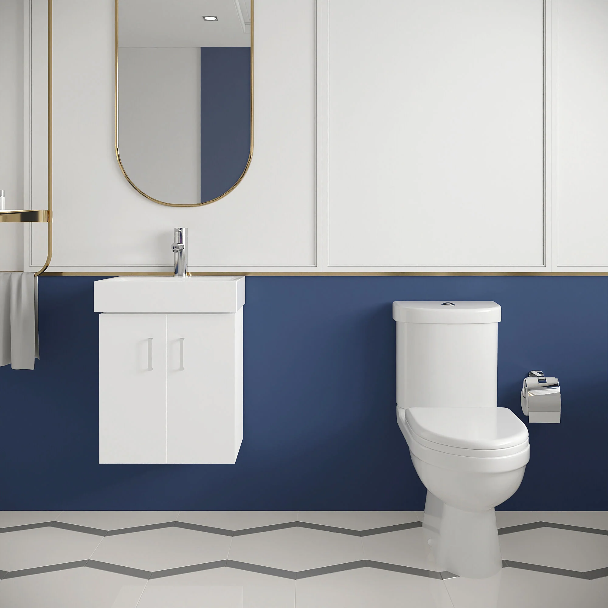 Orbit Cloakroom Bundle - Wall Hung Vanity Basin Unit, Toilet Pan, Cistern & Seat (Tap Not Included) - Gloss White - Balterley - Image 2