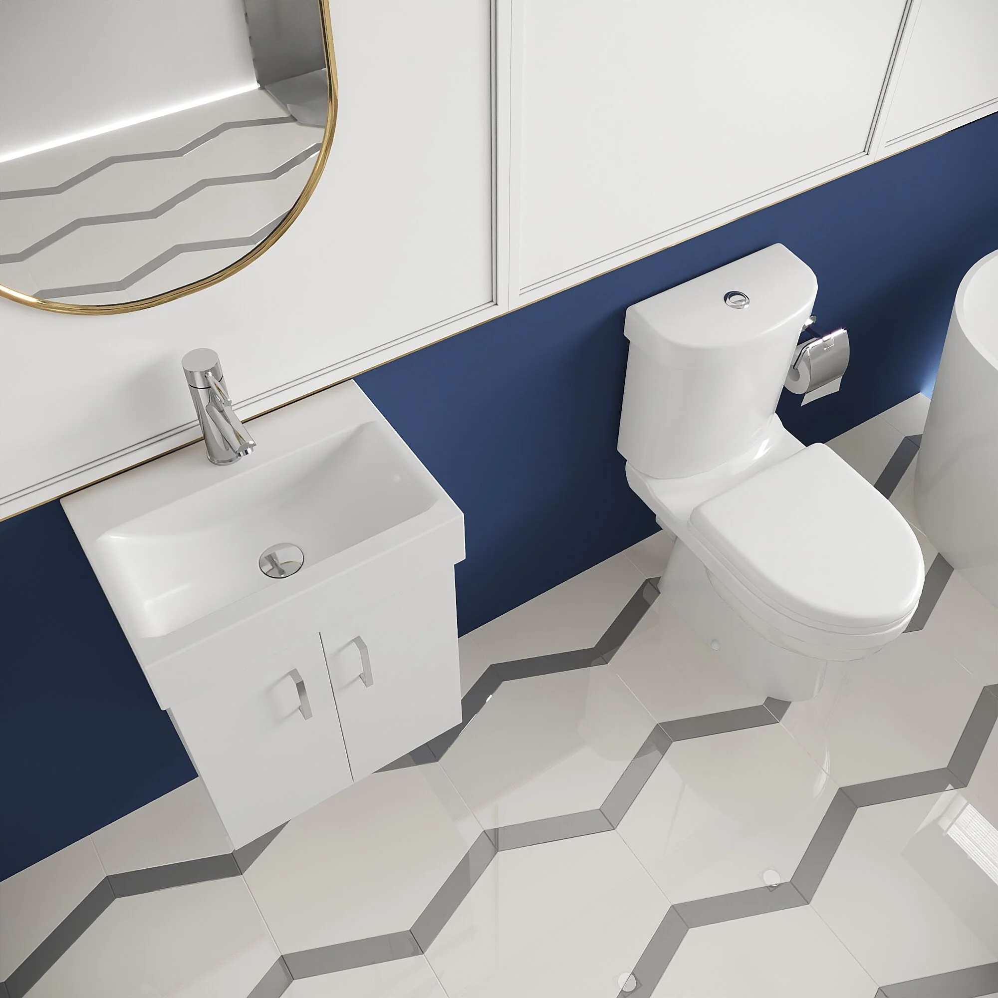 Orbit Cloakroom Bundle - Wall Hung Vanity Basin Unit, Toilet Pan, Cistern & Seat (Tap Not Included) - Gloss White - Balterley - Image 3