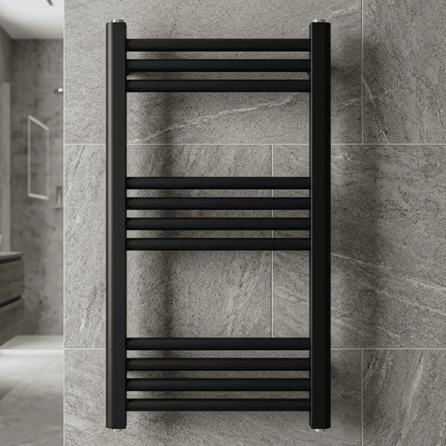 Straight Heated Heated Towel Rail Radiator, 337W, 400 x 700mm, Matt Black