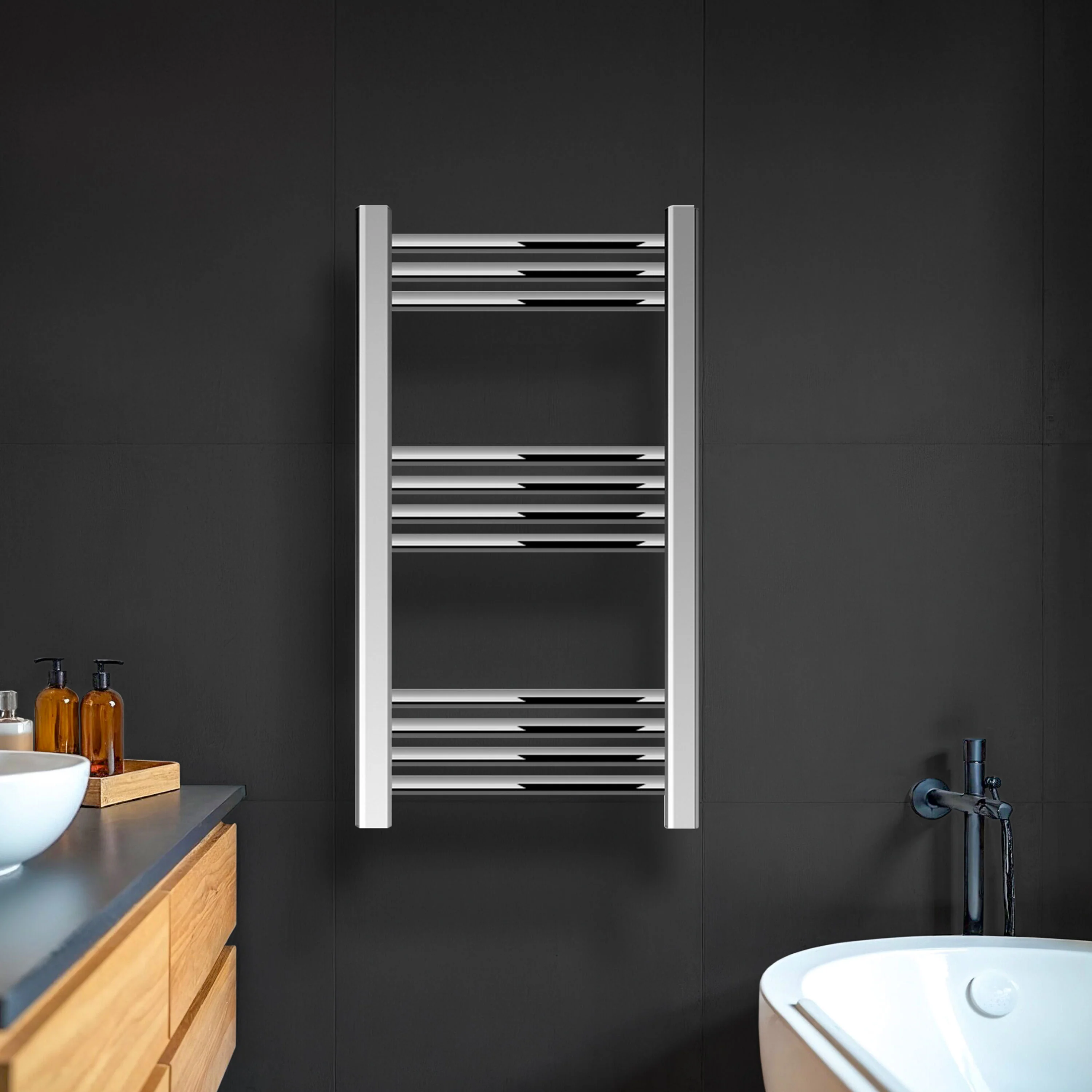 Straight Heated Heated Towel Rail Radiator, 337W, 400 x 700mm, Matt Black - Image 11