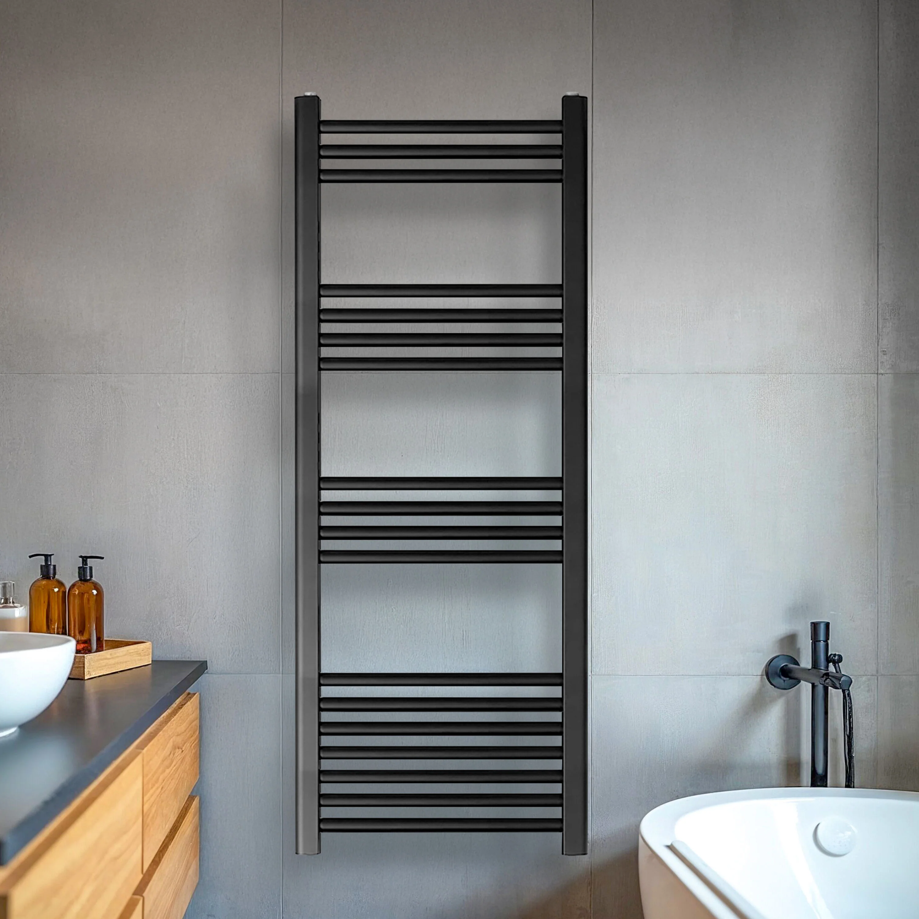 Straight Heated Heated Towel Rail Radiator, 337W, 400 x 700mm, Matt Black - Image 12