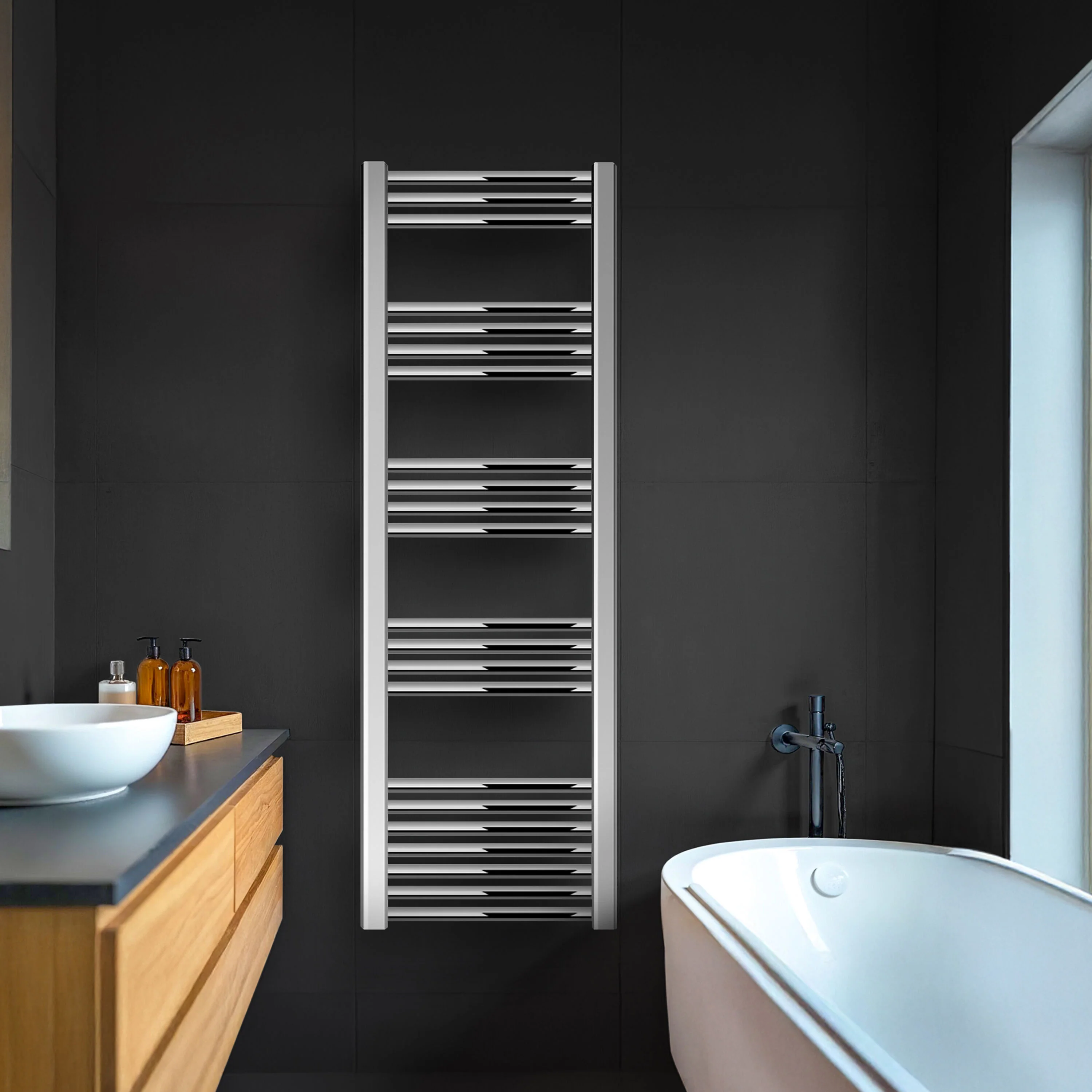 Straight Heated Heated Towel Rail Radiator, 337W, 400 x 700mm, Matt Black - Image 14