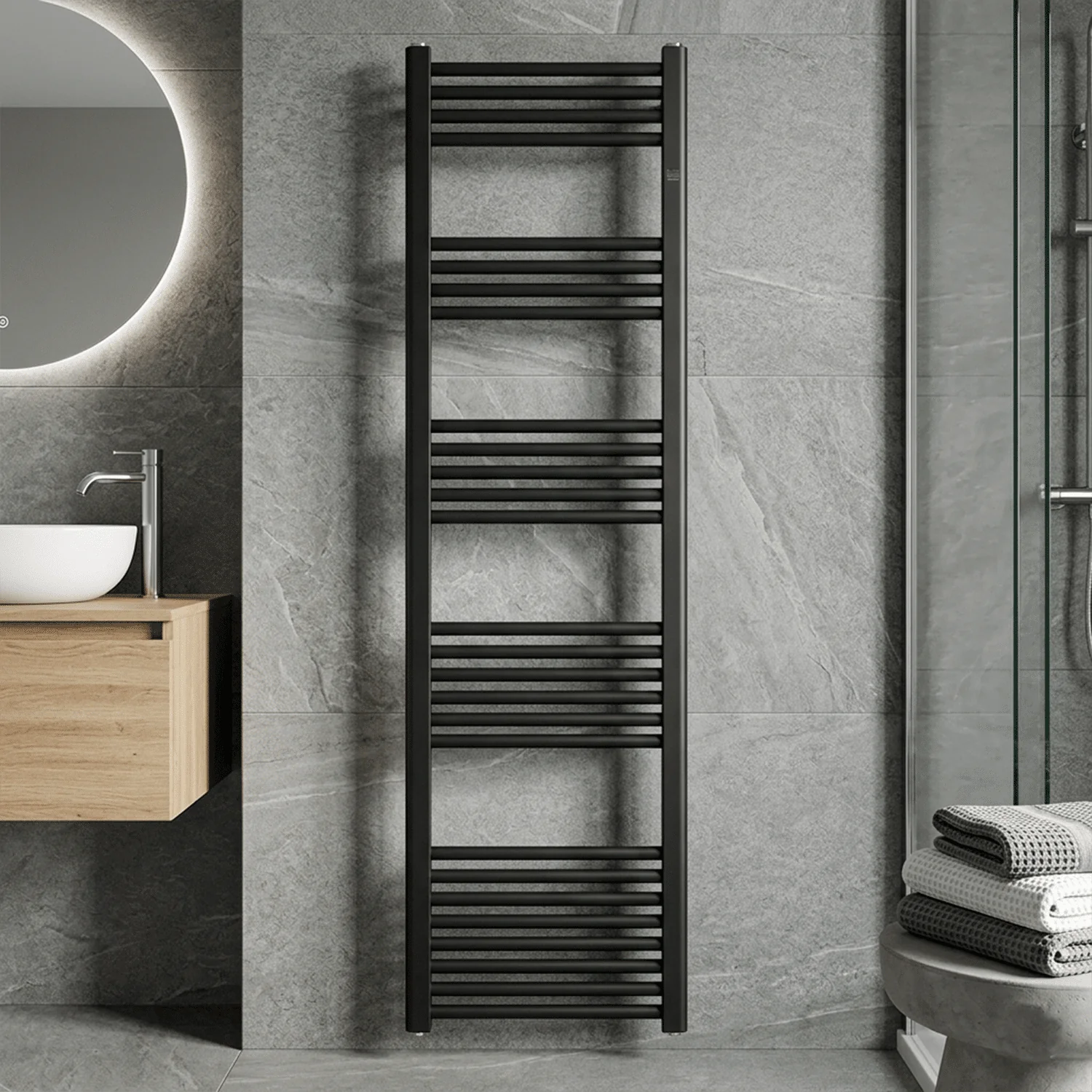 Straight Heated Heated Towel Rail Radiator, 337W, 400 x 700mm, Matt Black - Image 8