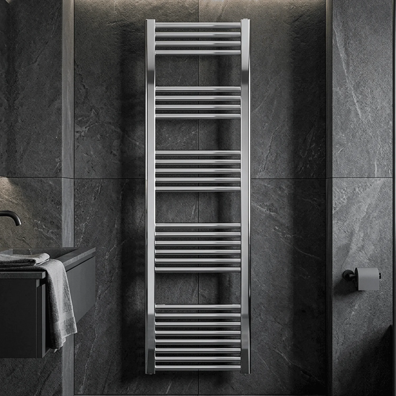 Straight Heated Heated Towel Rail Radiator, 337W, 400 x 700mm, Matt Black - Image 9