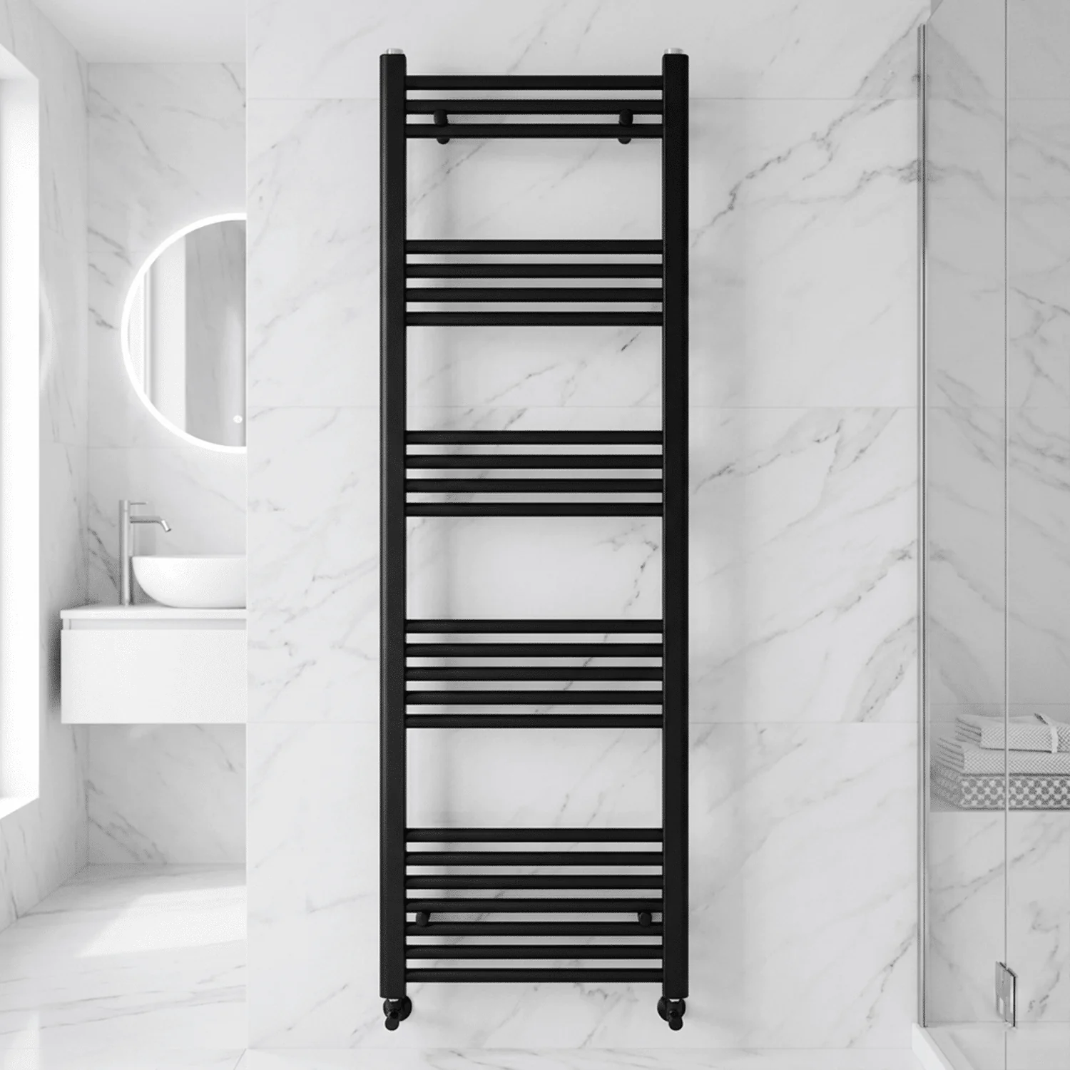 Straight Heated Heated Towel Rail Radiator, 781W, 500 x 1400mm, Matt Black