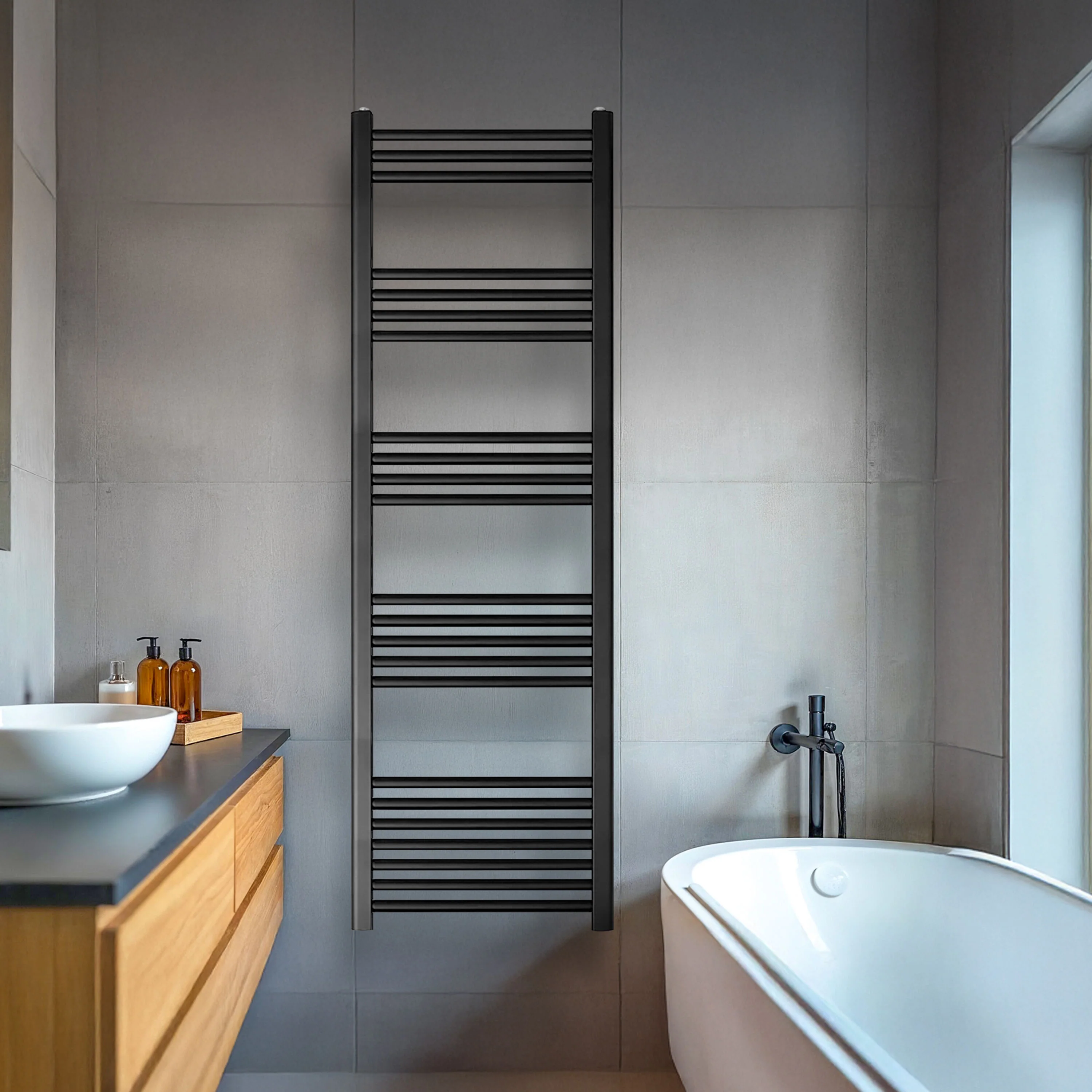 Straight Heated Heated Towel Rail Radiator, 781W, 500 x 1400mm, Matt Black - Image 2