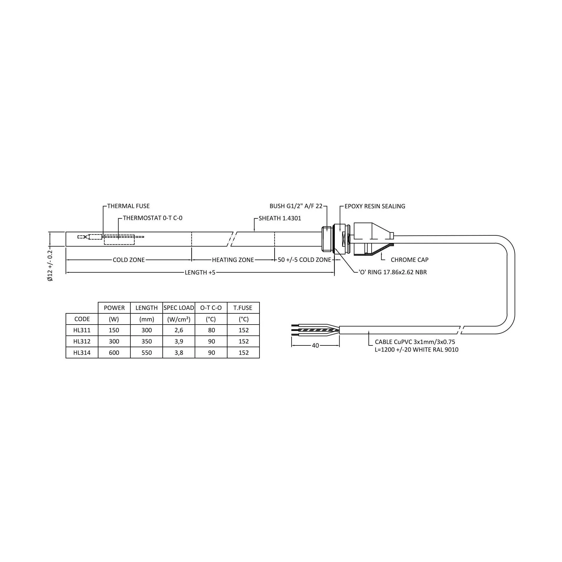 Electric Towel Rail Heating Elements - 150 Watts - Chrome - Image 2