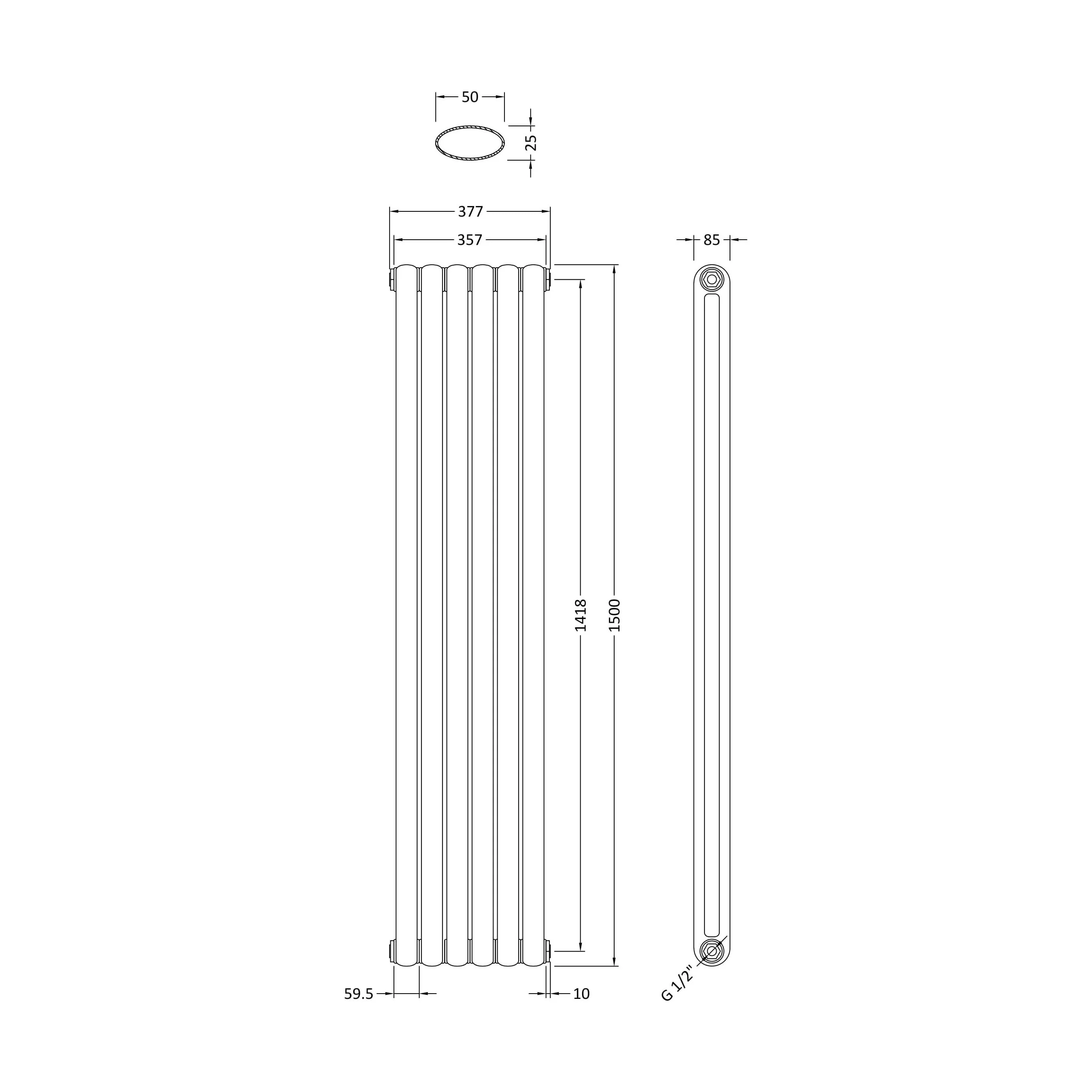 Balterley Aspire Vertical Double Panel Radiator, 1500mm x 383mm - Anthracite - Image 4