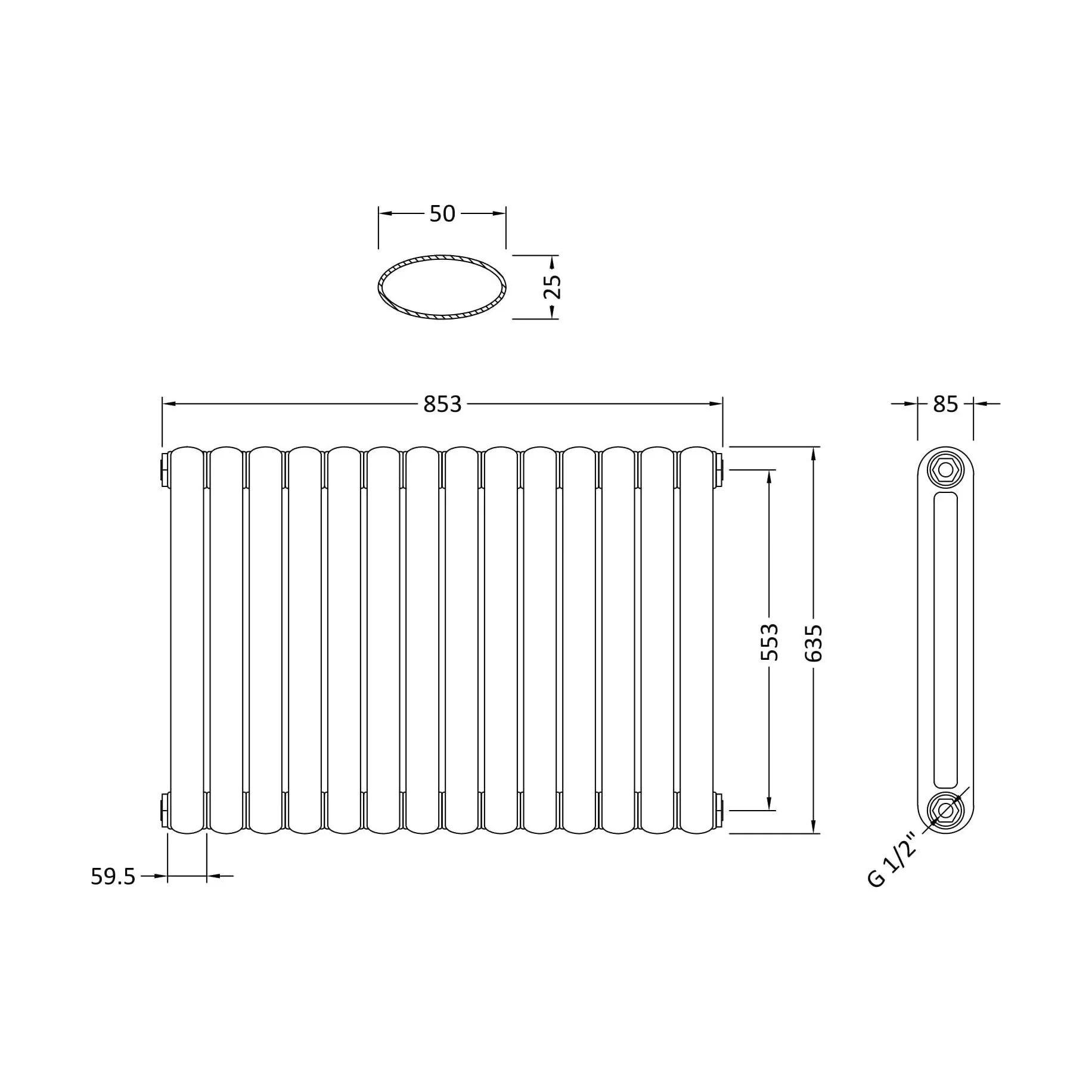 Balterley Aspire Horizontal Double Panel Radiator, 635mm x 863mm - Anthracite - Image 4