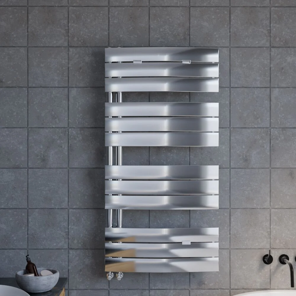 Balterley Contemporary Heated Towel Rail Curved Panels, 1080mm x 550mm - Chrome - Image 2