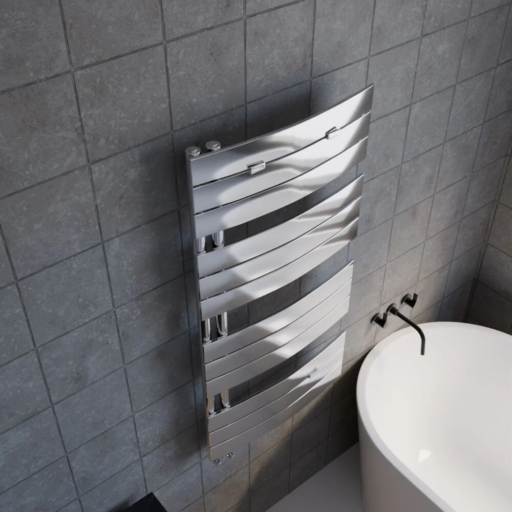 Balterley Contemporary Heated Towel Rail Curved Panels, 1080mm x 550mm - Chrome - Image 3