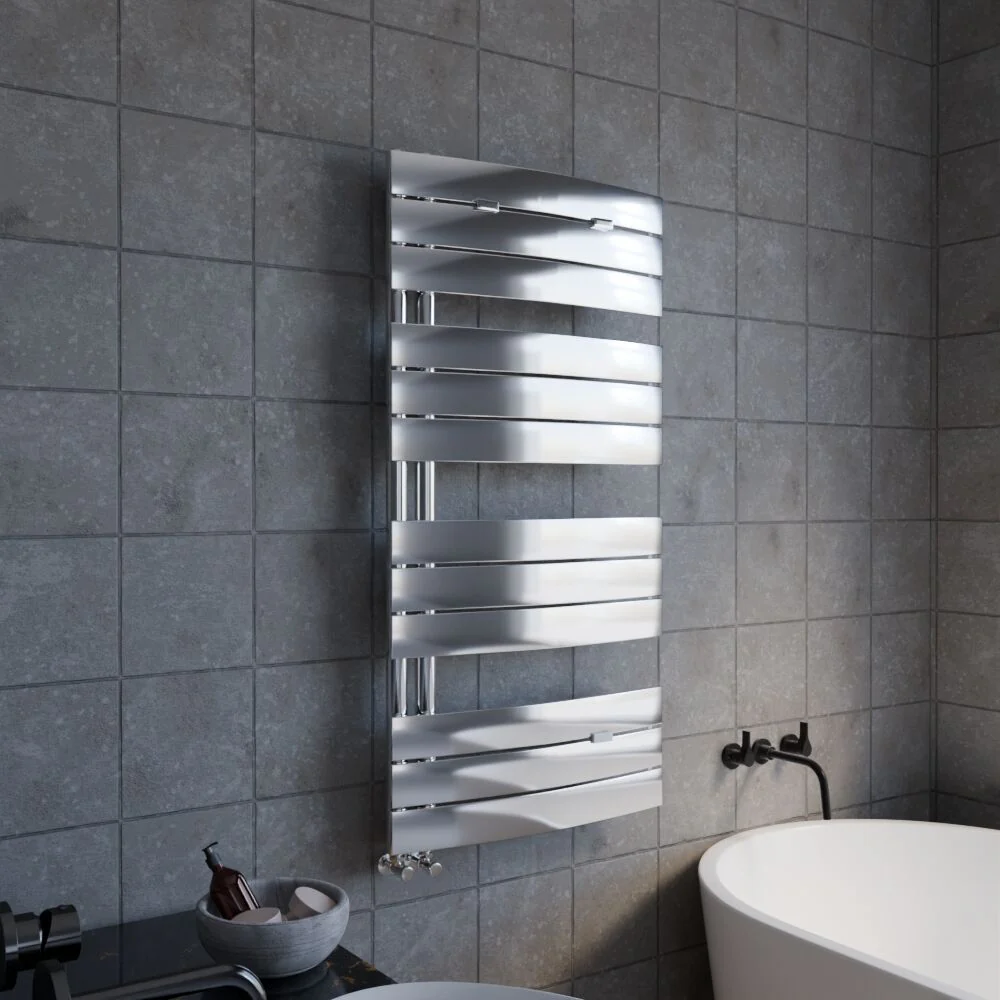 Balterley Contemporary Heated Towel Rail Curved Panels, 1080mm x 550mm - Chrome - Image 4