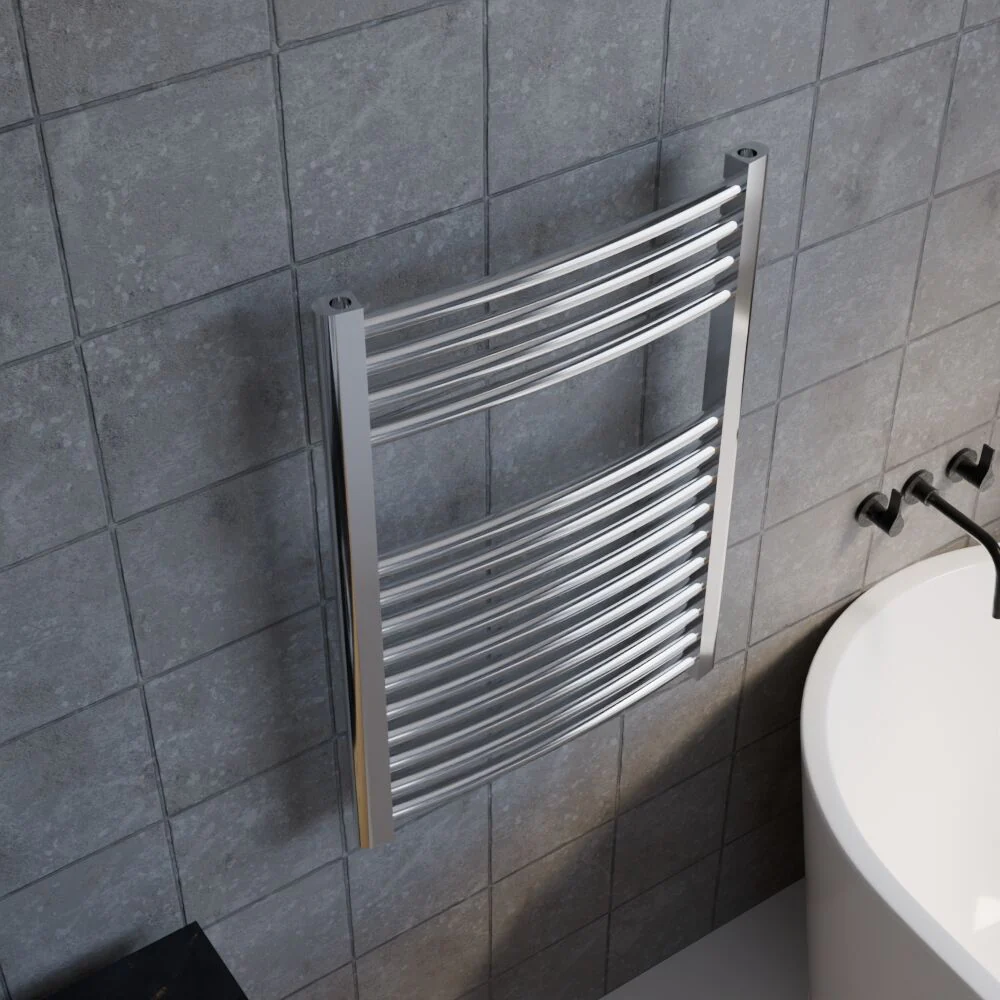 Heated Vertical Towel Rail with Curved Rails - 710 BTU - 700mm x 500mm - Chrome - Image 3
