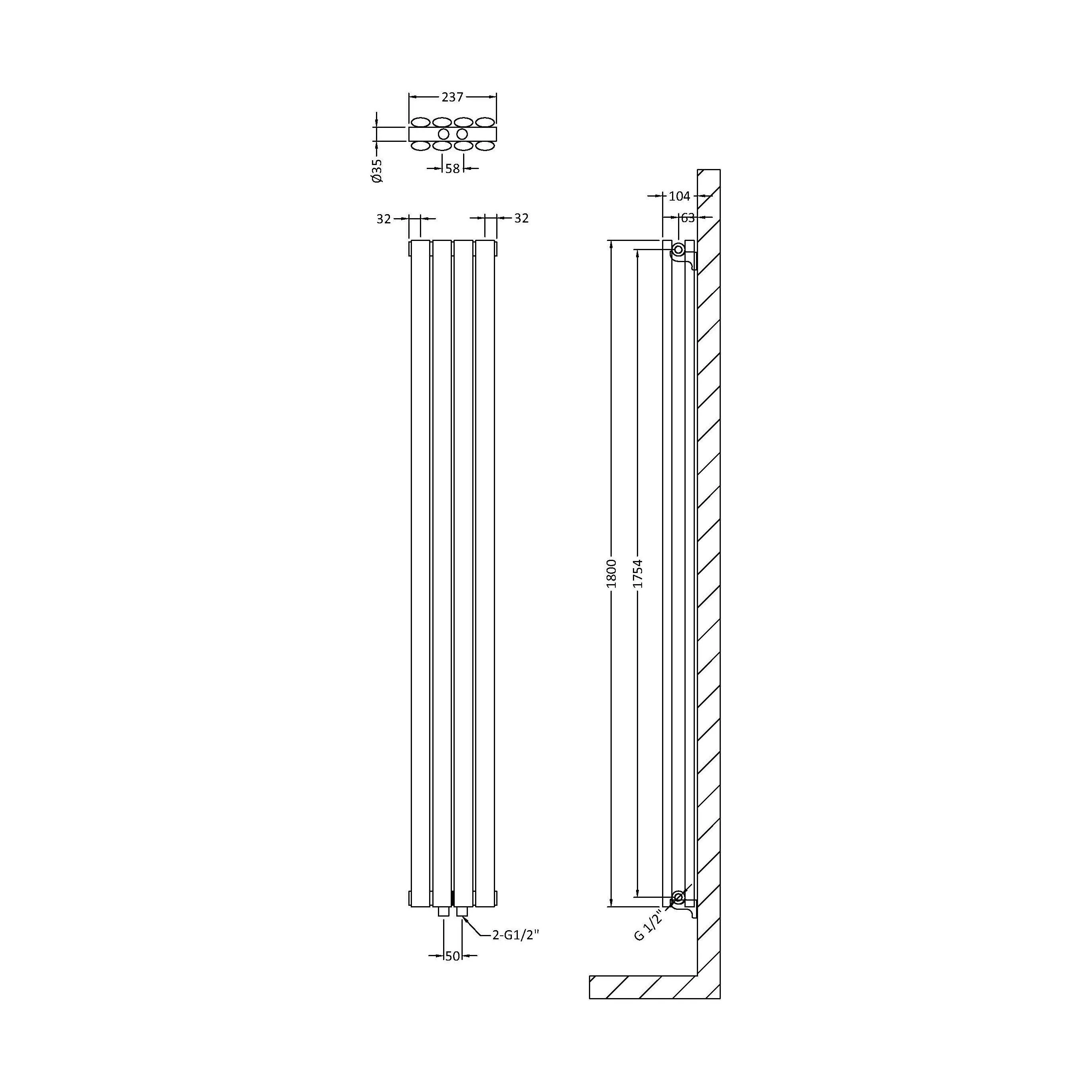 Balterley Embrace Compact Vertical Double Panel Radiator, 1800mm x 236mm - Anthracite - Image 4