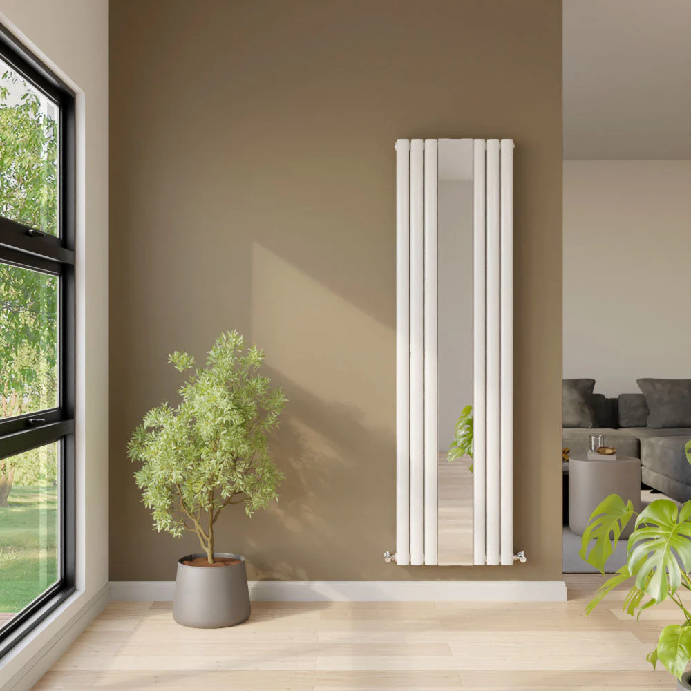 Balterley Embrace Vertical Double Panel Radiator with Mirror, 1800mm x 499mm - Gloss White - Image 2