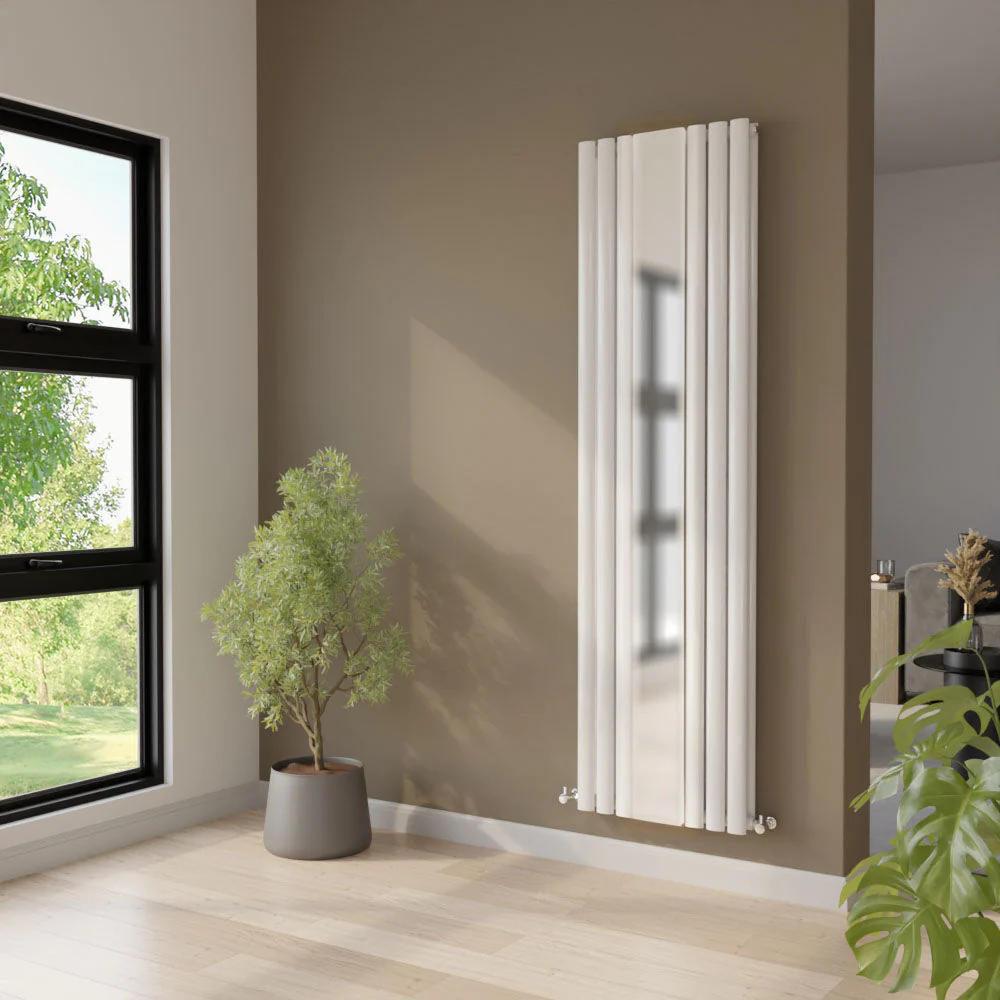 Balterley Embrace Vertical Double Panel Radiator with Mirror, 1800mm x 499mm - Gloss White - Image 3