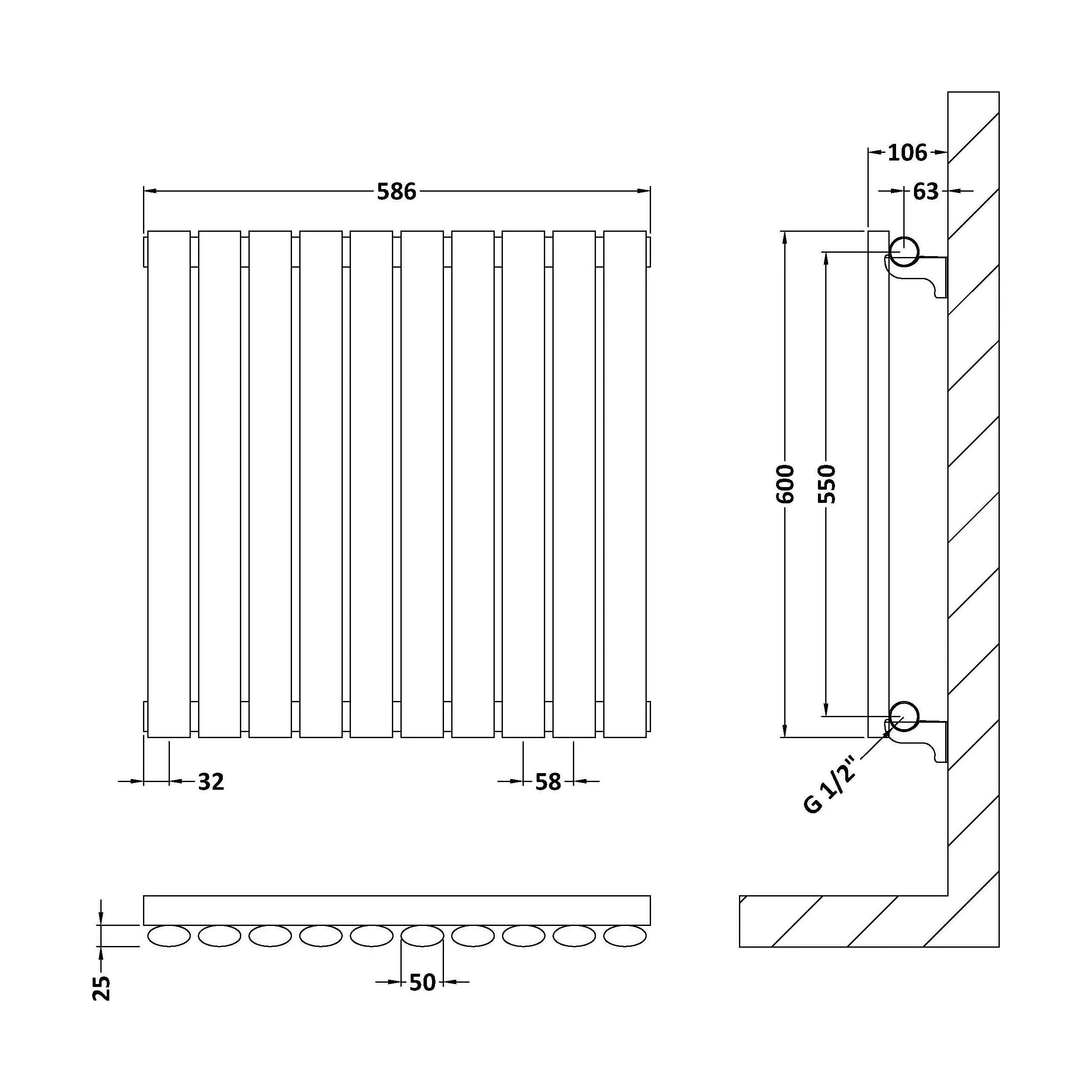 Balterley Embrace Horizontal Single Panel Radiator, 600mm x 586mm - Gloss White - Image 4