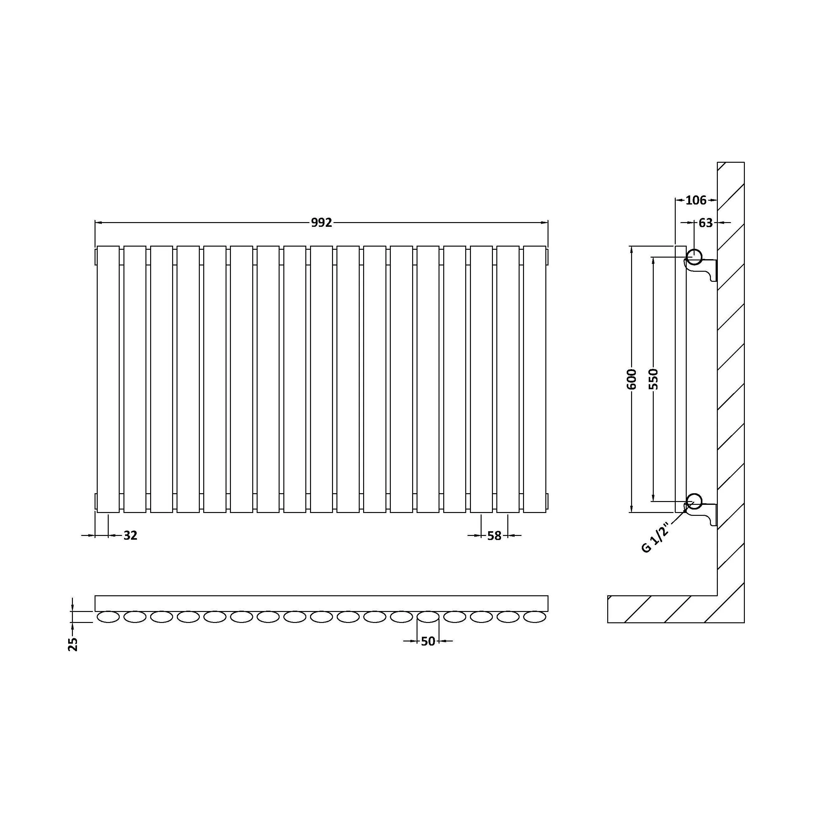 Balterley Embrace Horizontal Single Panel Radiator, 600mm x 992mm - Gloss White - Image 4