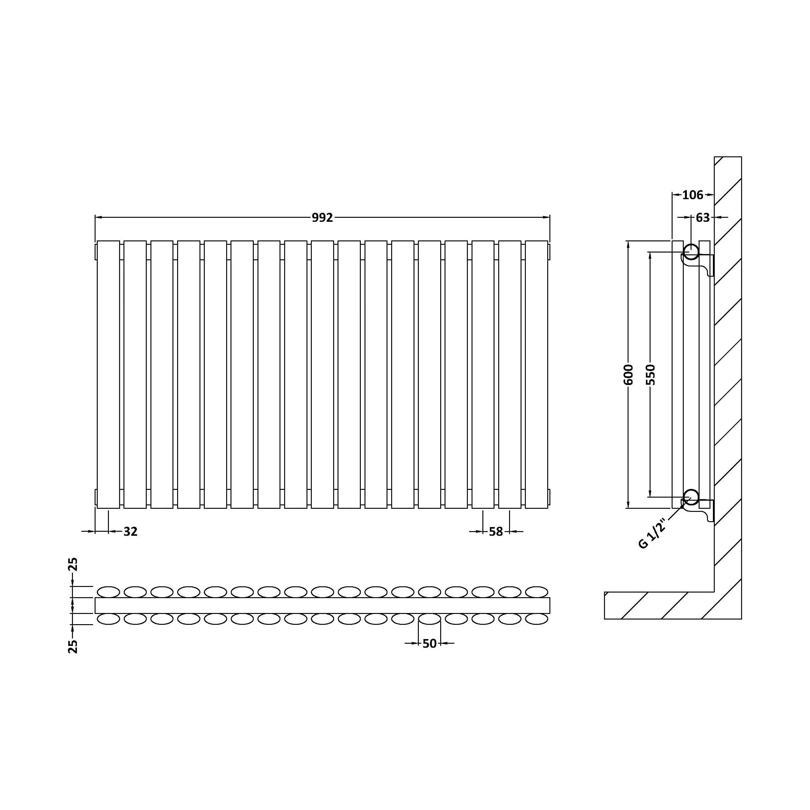 Balterley Embrace Horizontal Double Panel Radiator, 600mm x 992mm - Gloss White - Image 4