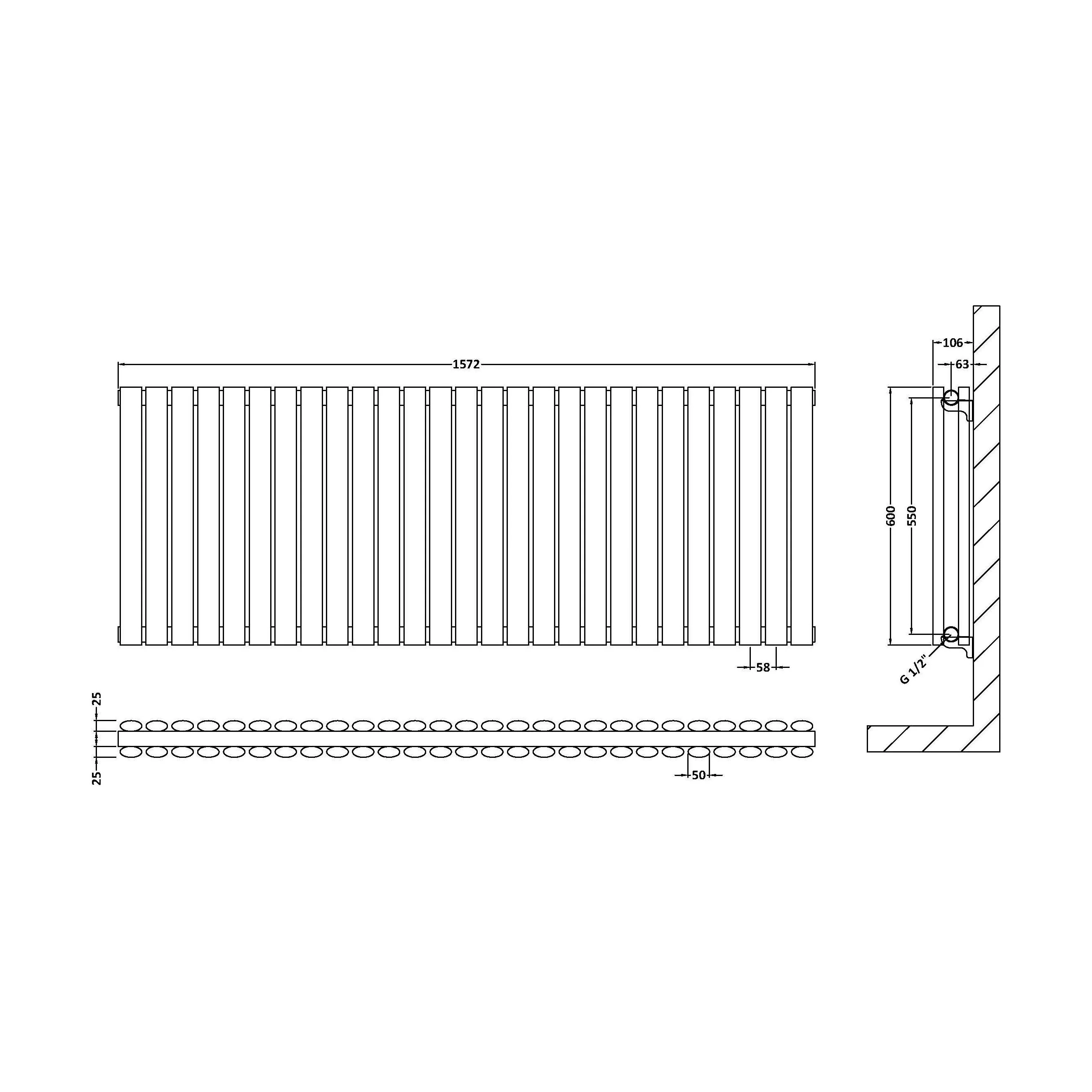 Balterley Embrace Horizontal Double Panel Radiator, 600mm x 1572mm - Gloss White - Image 4