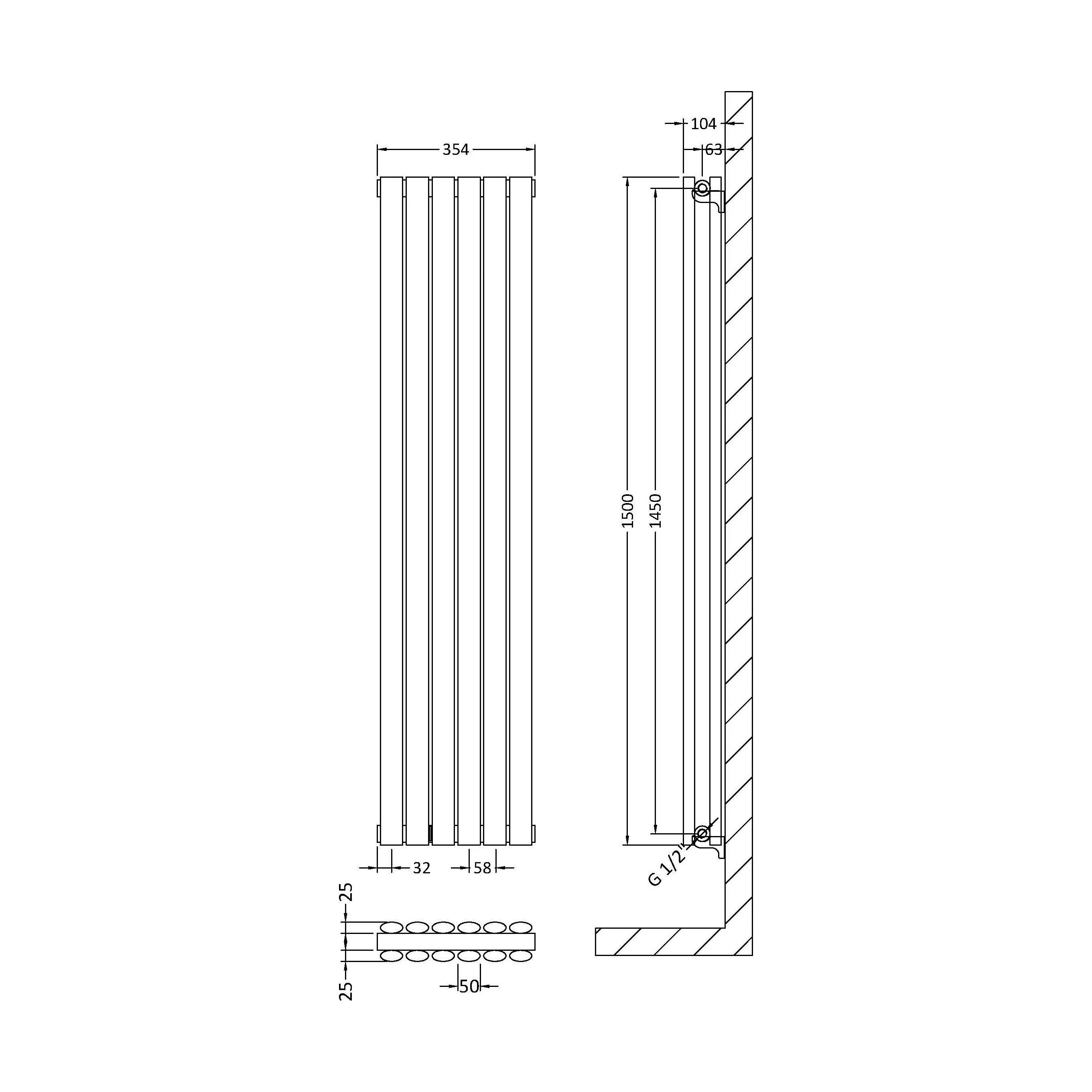Balterley Embrace Vertical Double Panel Radiator, 1500mm x 354mm - Gloss White - Image 4