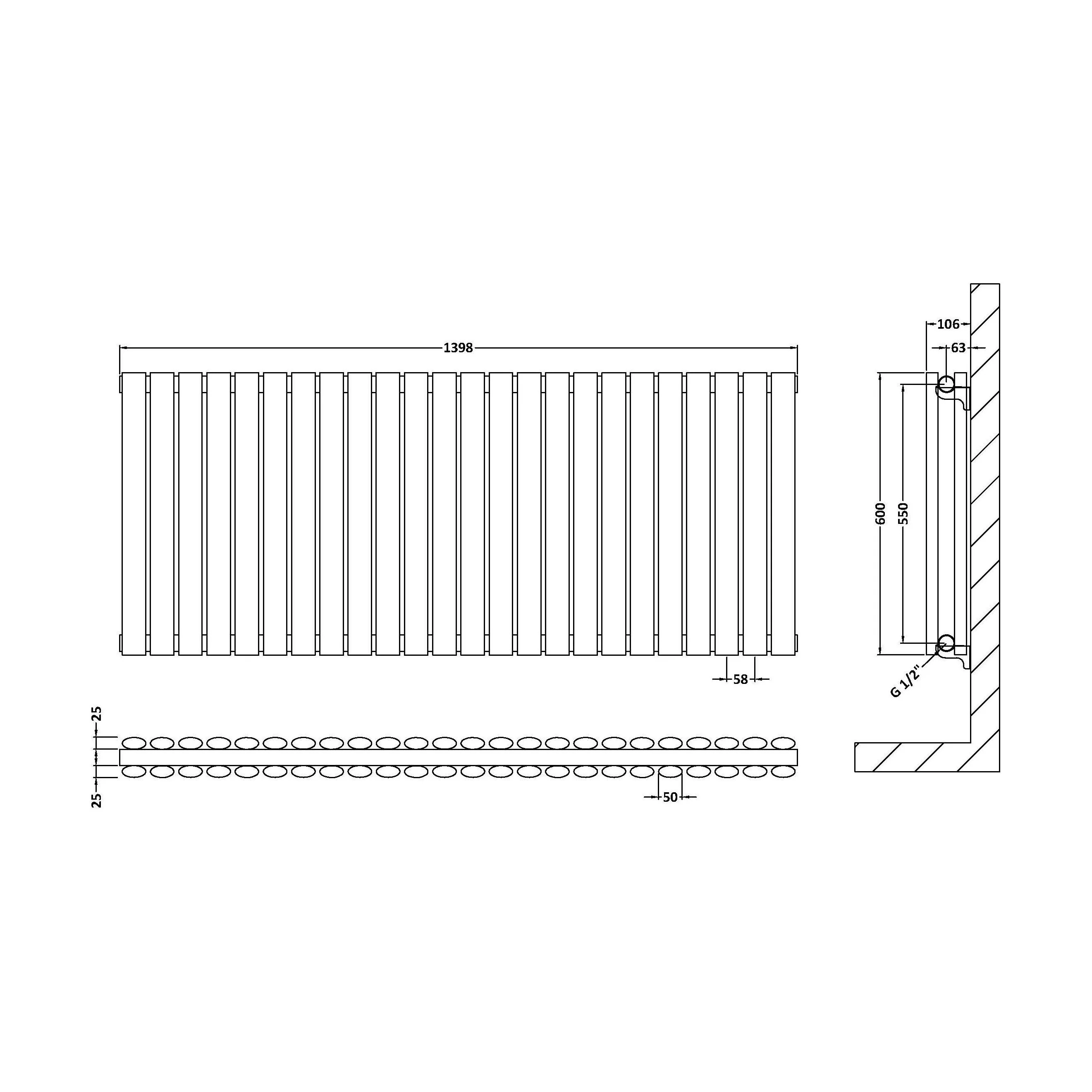 Balterley Embrace Horizontal Double Panel Radiator, 600mm x 1398mm - Anthracite - Image 4