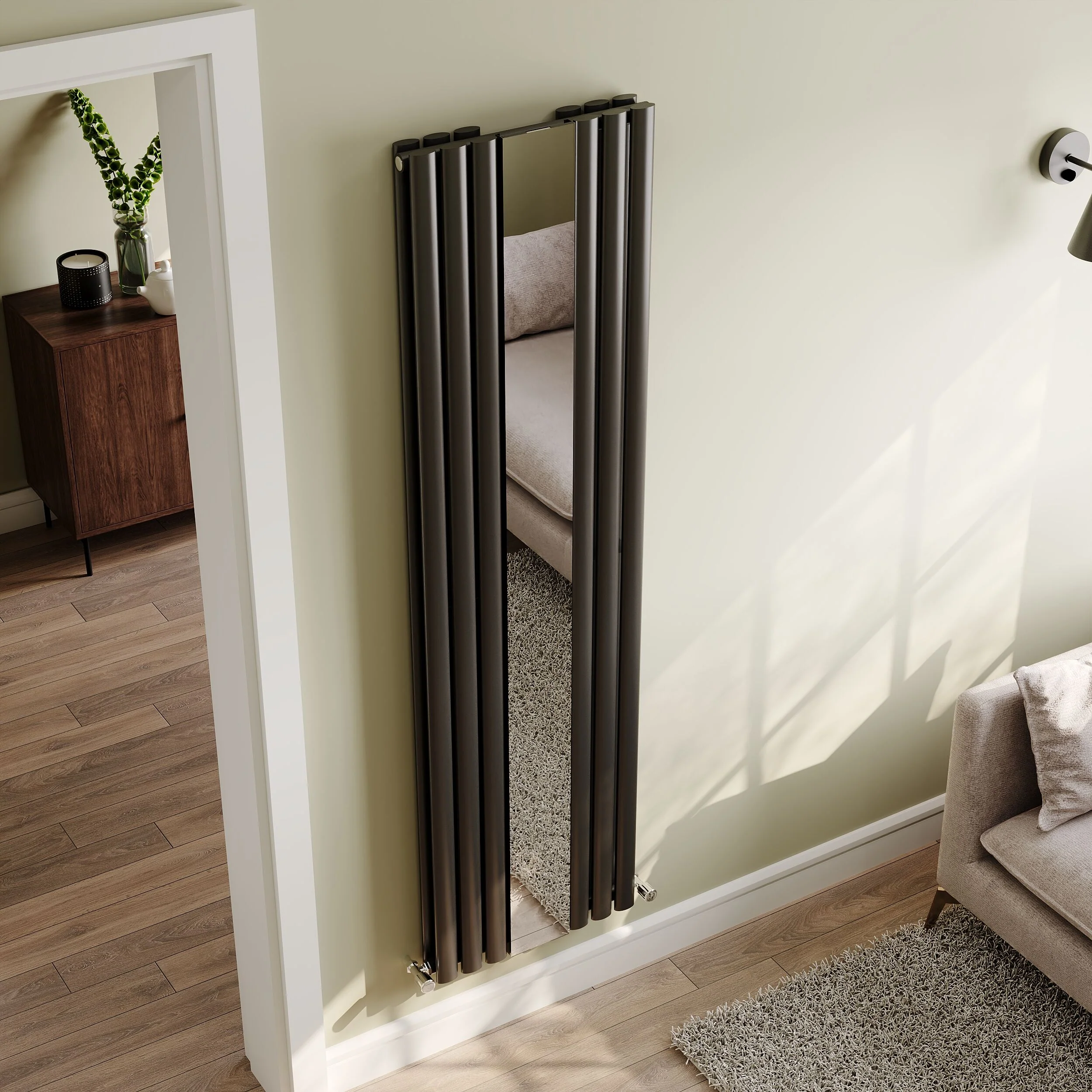 Balterley Embrace Vertical Double Panel Radiator with Mirror, 1800mm x 499mm - Anthracite - Image 3