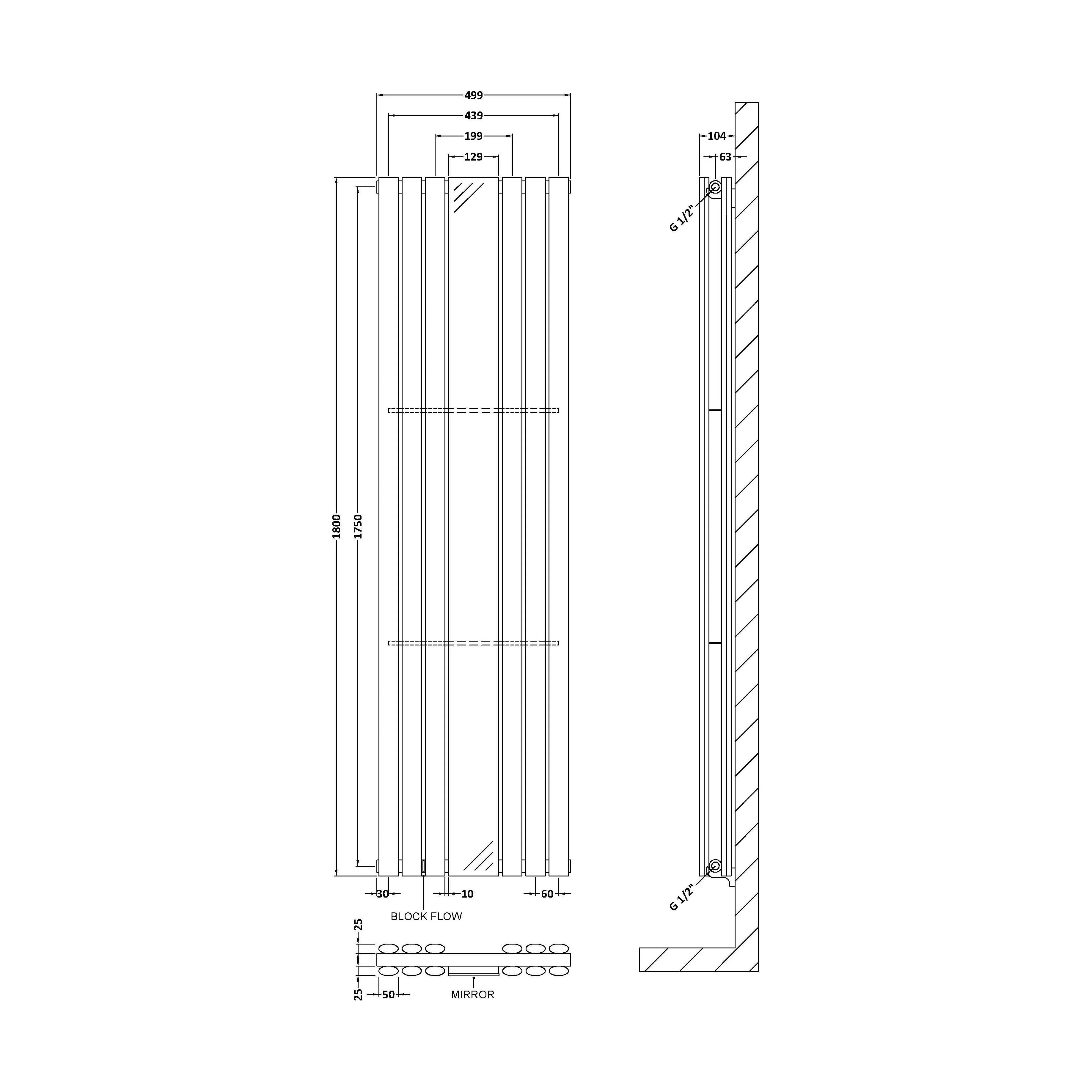 Balterley Embrace Vertical Double Panel Radiator with Mirror, 1800mm x 499mm - Anthracite - Image 4