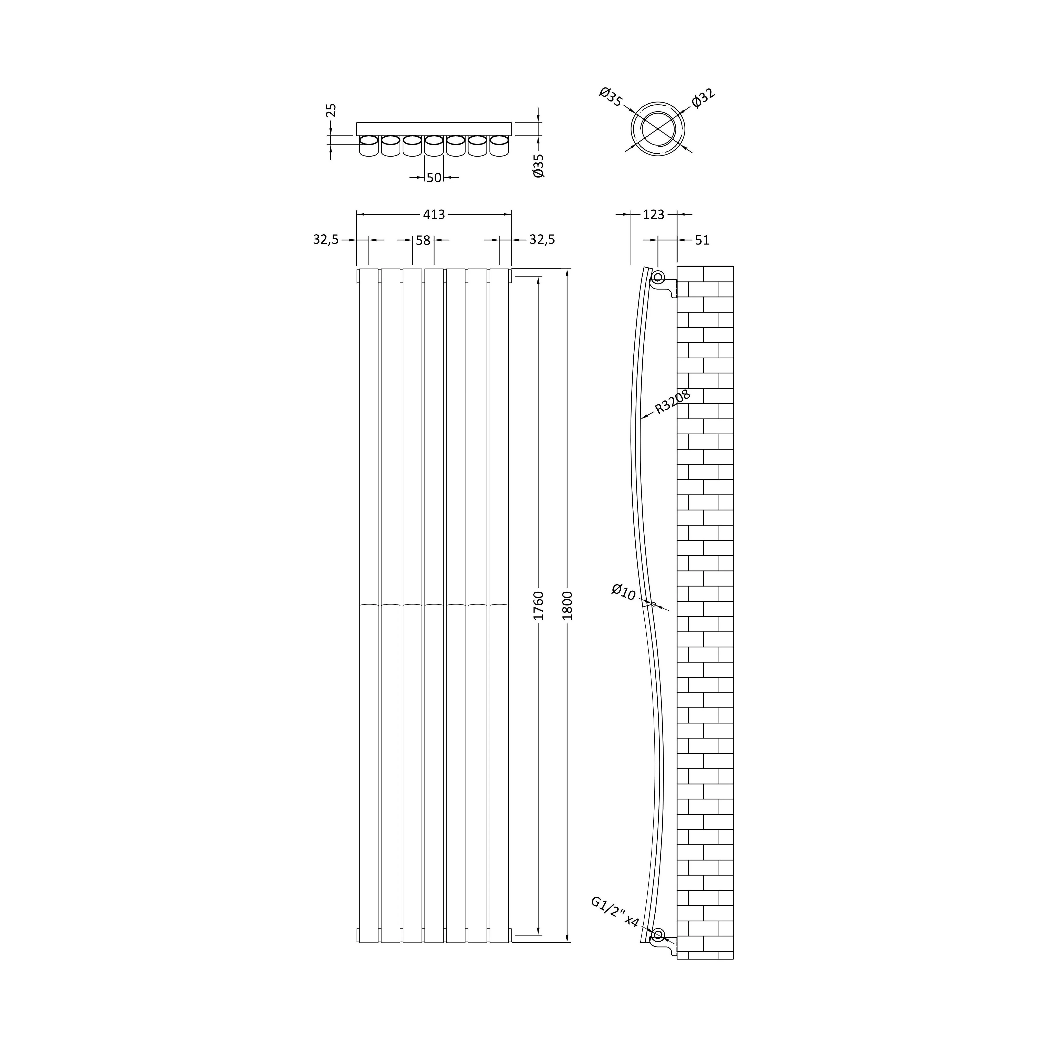 Balterley Embrace Wave Vertical Single Panel Radiator, 1785mm x 413mm - Anthracite - Image 4