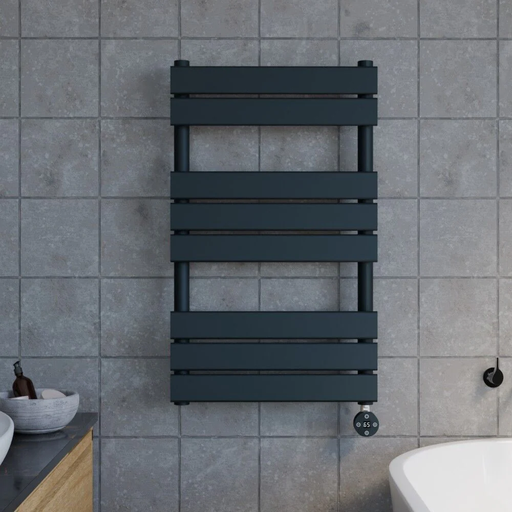 Electric Square Flat Heated Towel Rail with 8 Bars, 840 x 500mm, Anthracite - Image 2