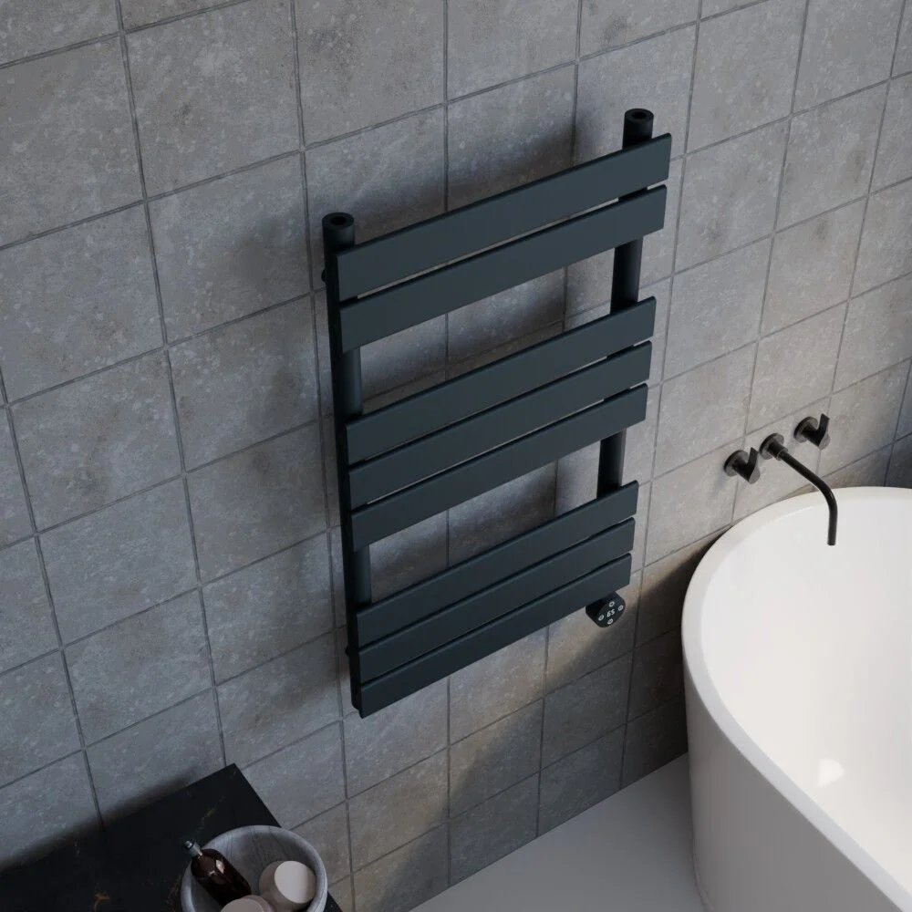 Electric Square Flat Heated Towel Rail with 8 Bars, 840 x 500mm, Anthracite - Image 3